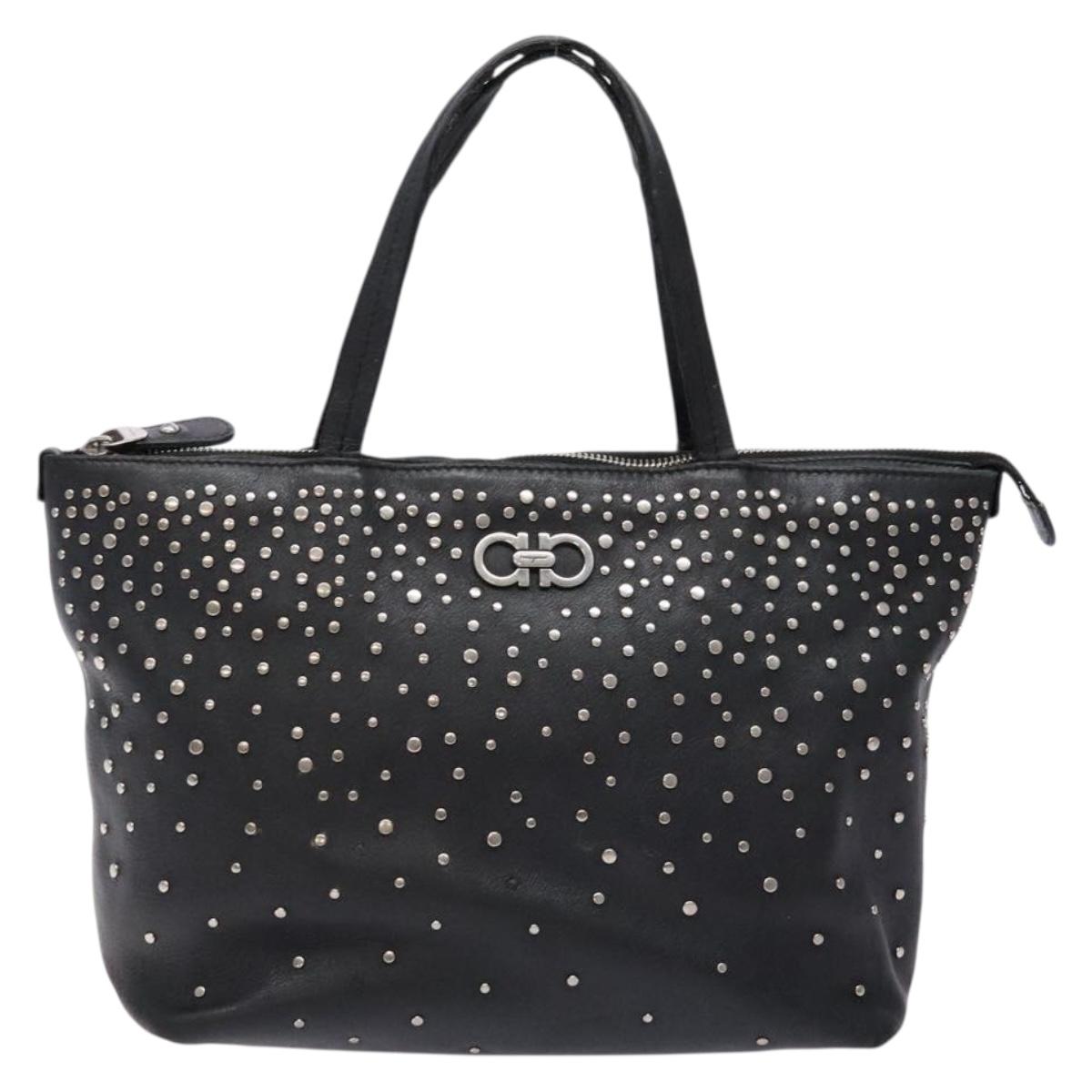 Salvatore Ferragamo Gancini Tote Bag Leather Black Silver Auth bs28720