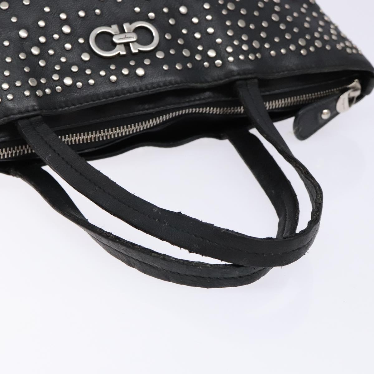 Salvatore Ferragamo Gancini Tote Bag Leather Black Silver Auth bs28720