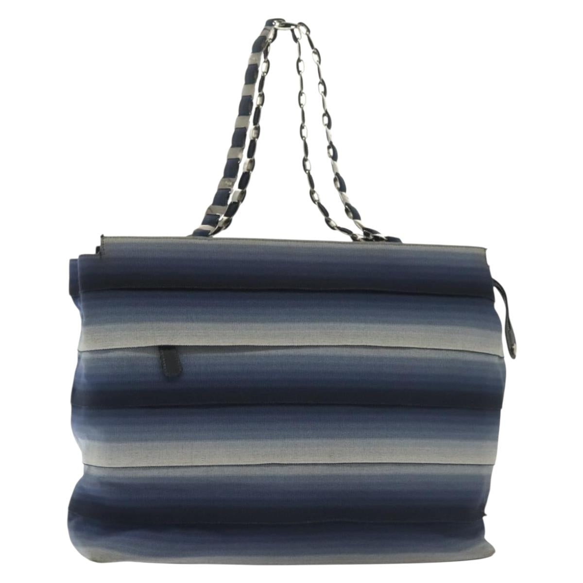 Salvatore Ferragamo Vala Vala Tote Bag Canvas Blue Silver Auth bs28721