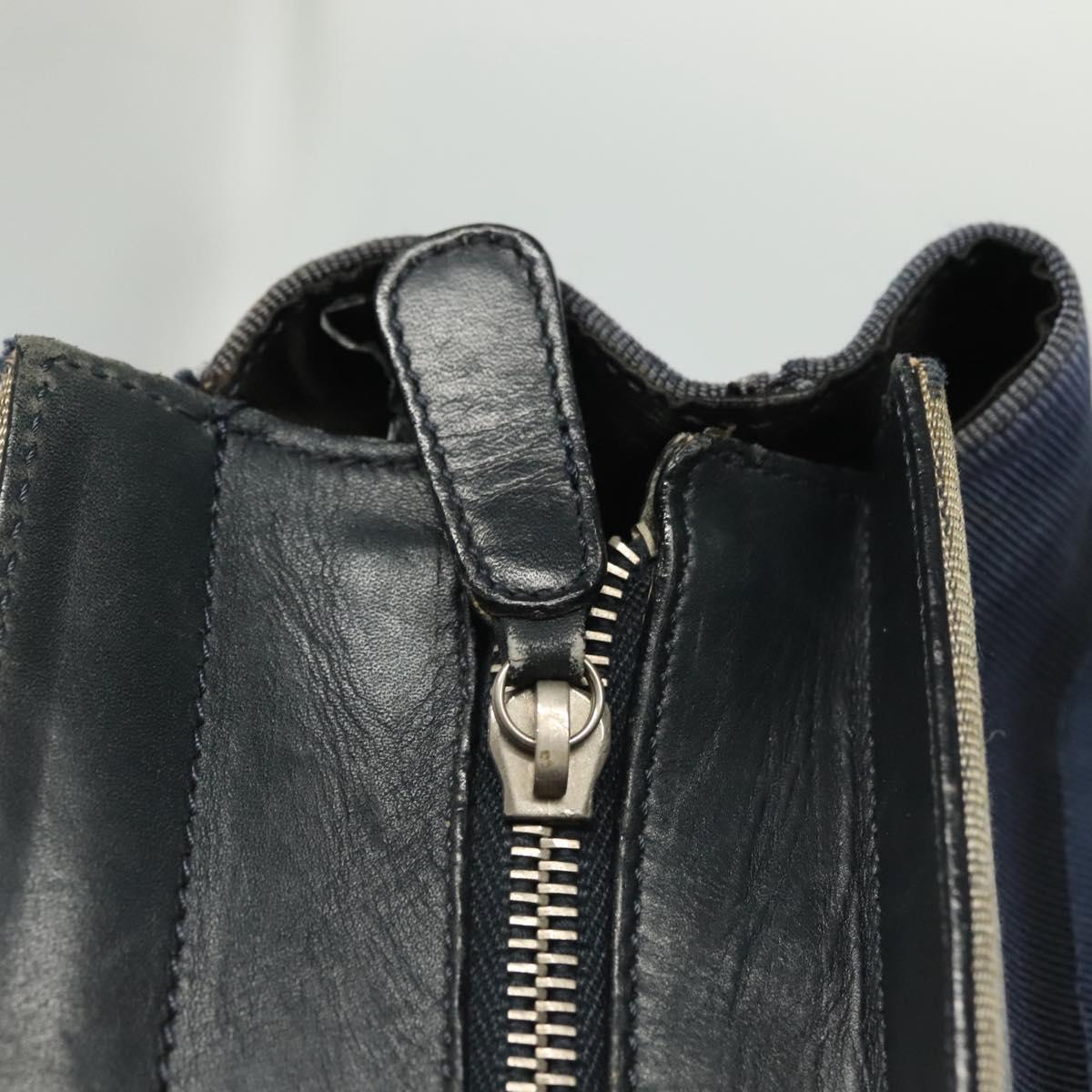 Salvatore Ferragamo Vala Vala Tote Bag Canvas Blue Silver Auth bs28721