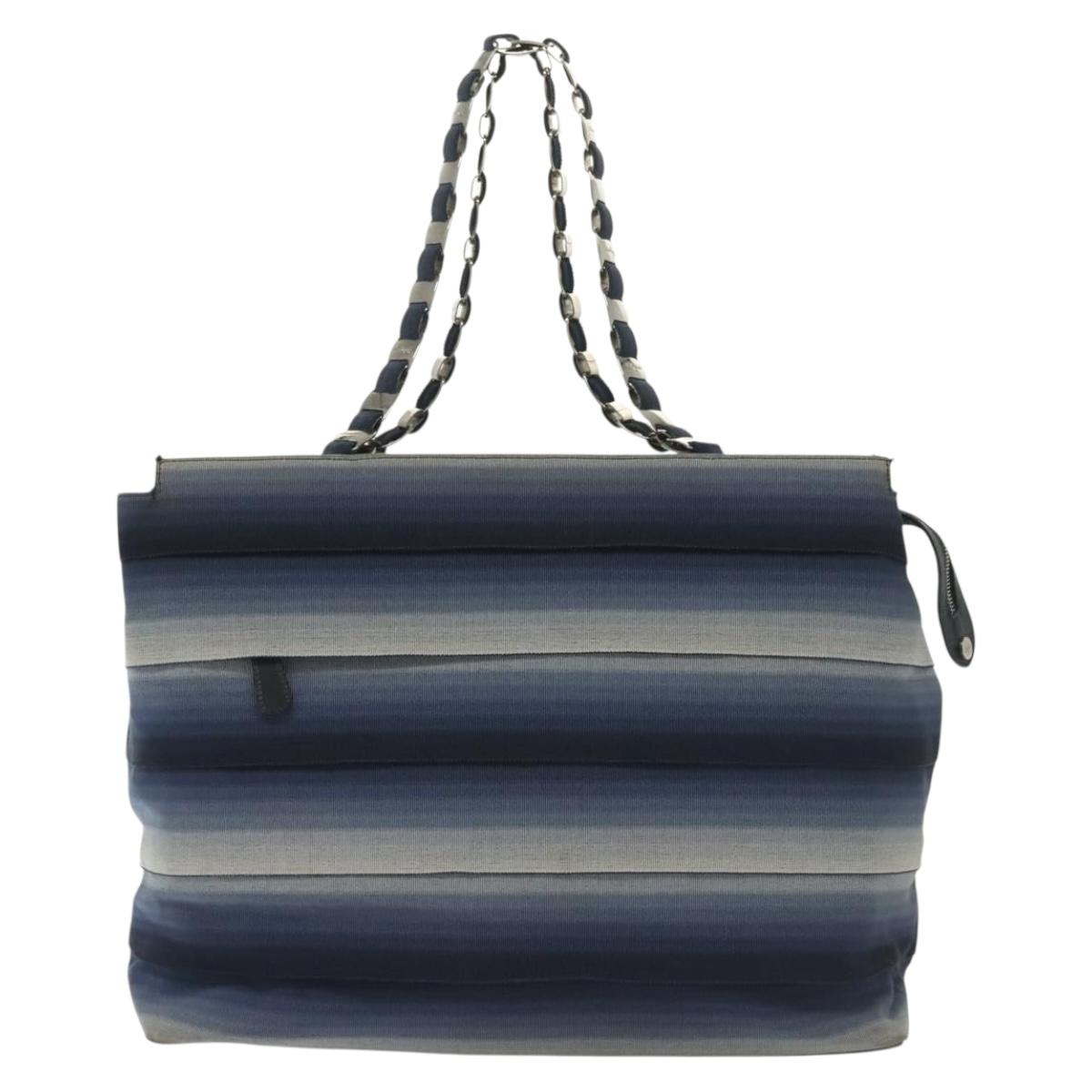 Salvatore Ferragamo Vala Vala Tote Bag Canvas Blue Silver Auth bs28721