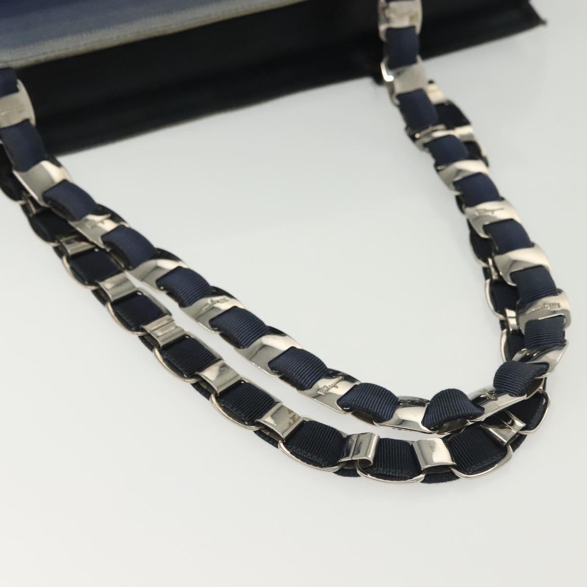Salvatore Ferragamo Vala Vala Tote Bag Canvas Blue Silver Auth bs28721