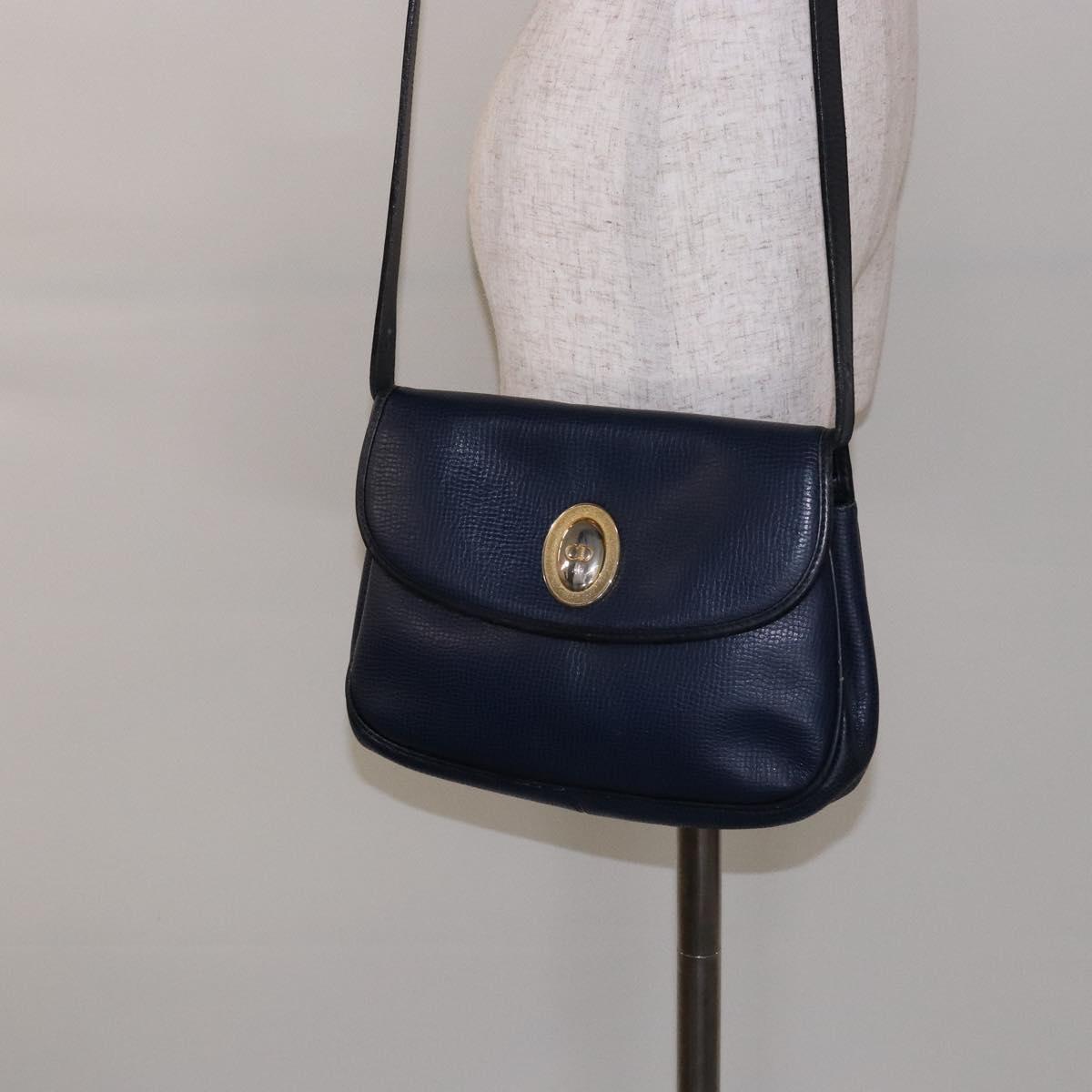 Christian Dior Shoulder Bag Leather Navy Gold Auth bs28726