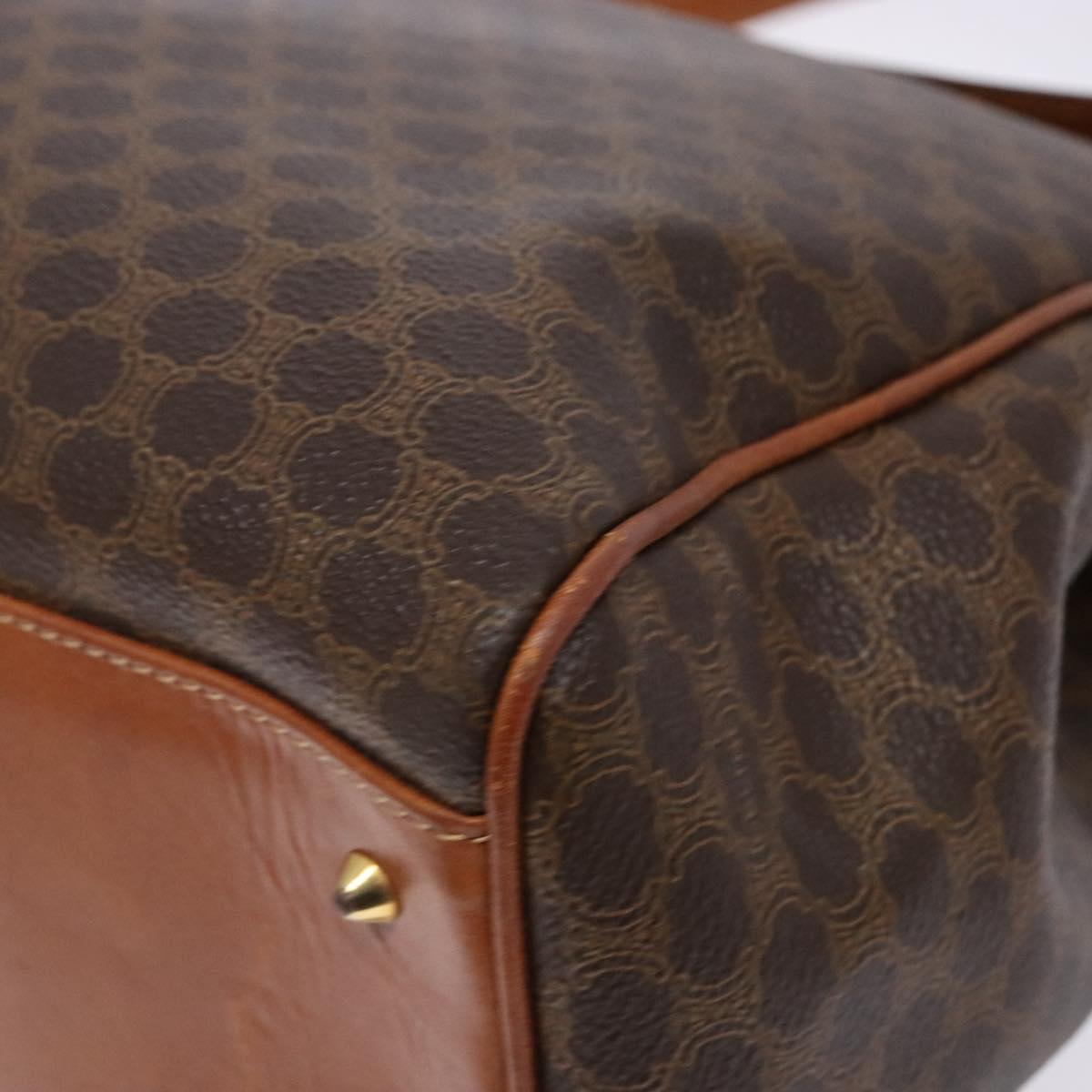 CELINE Macadam Canvas Hand Bag PVC Leather Brown Gold Auth bs28733