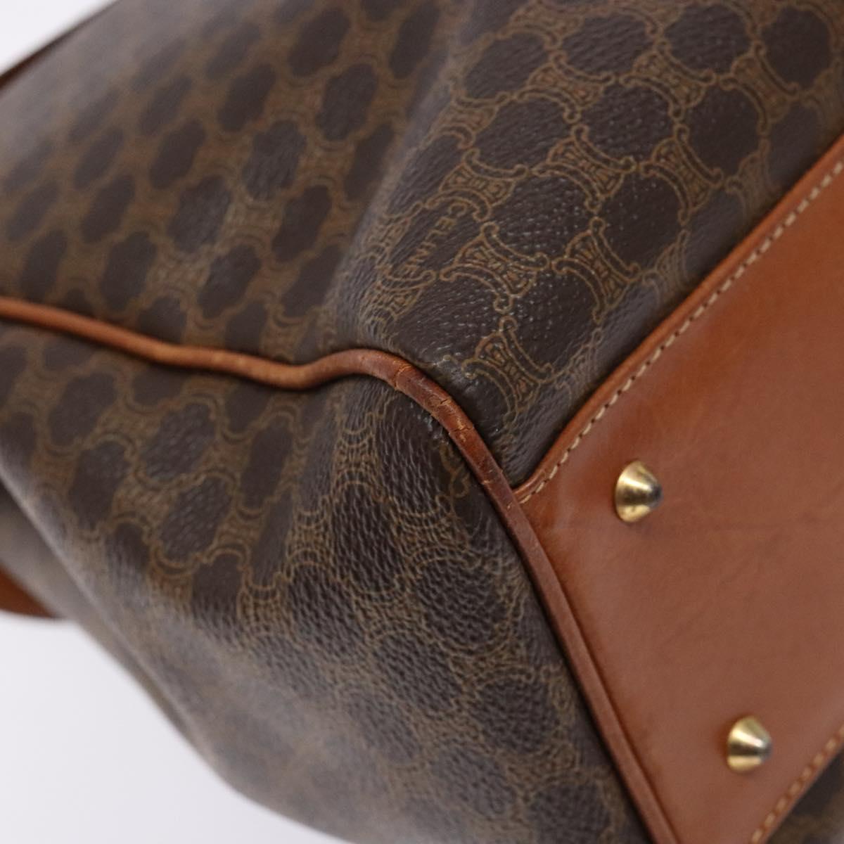 CELINE Macadam Canvas Hand Bag PVC Leather Brown Gold Auth bs28733