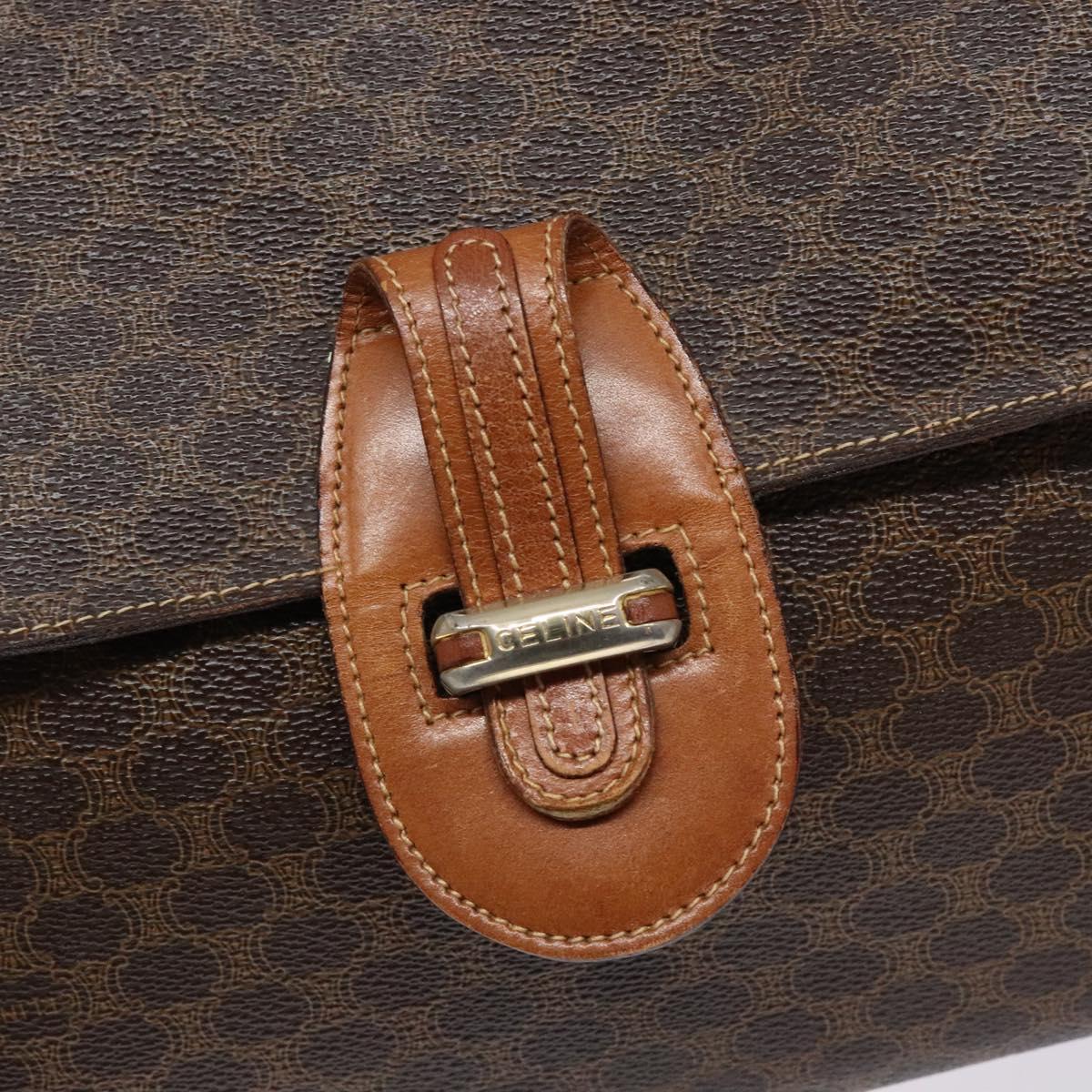 CELINE Macadam Canvas Hand Bag PVC Leather Brown Gold Auth bs28733