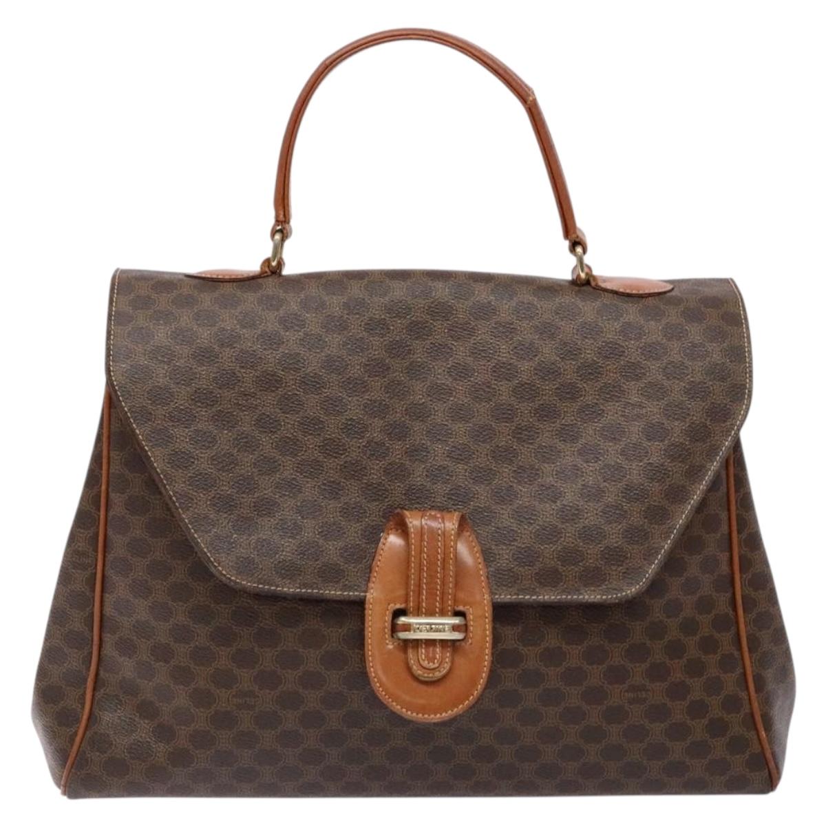 CELINE Macadam Canvas Hand Bag PVC Leather Brown Gold Auth bs28733