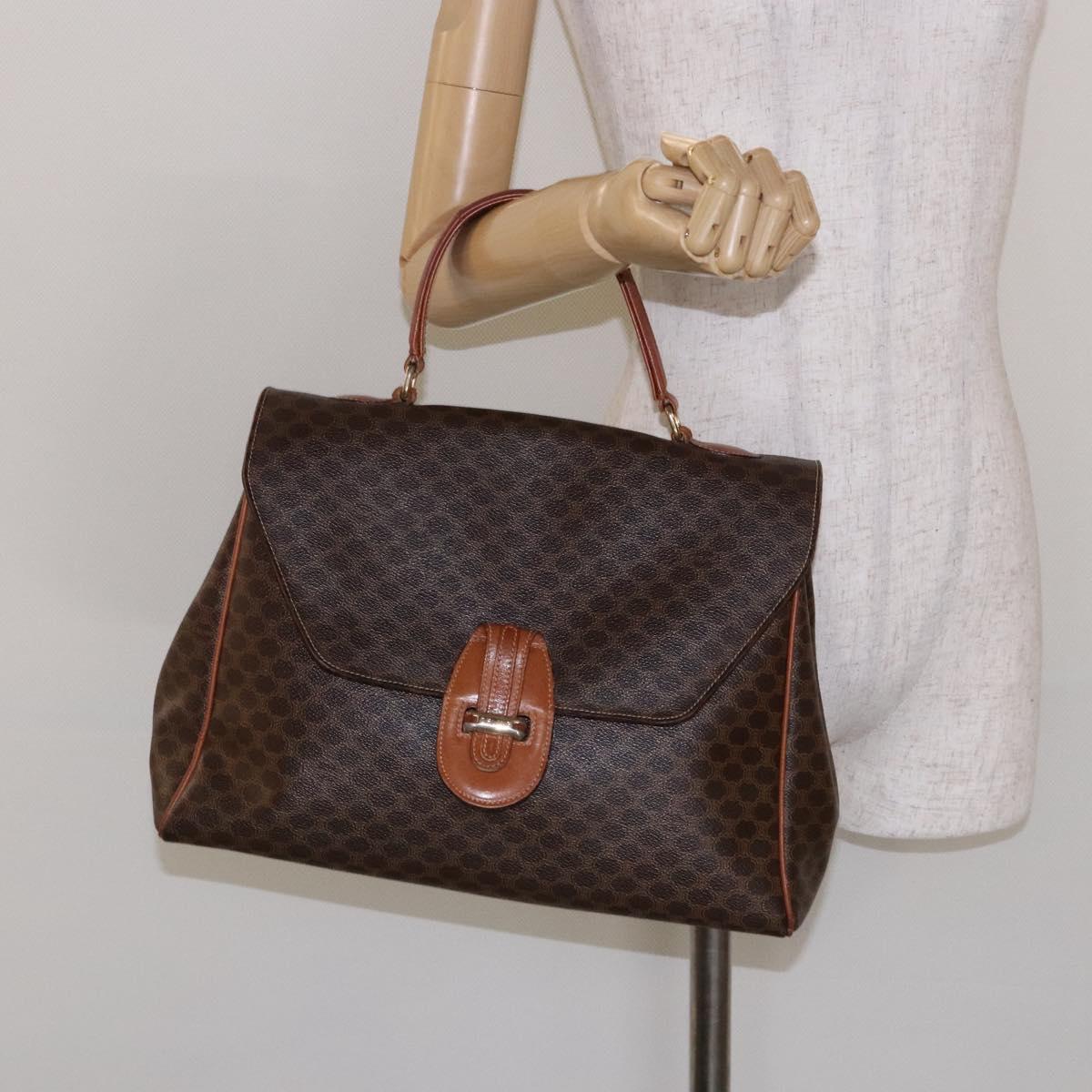 CELINE Macadam Canvas Hand Bag PVC Leather Brown Gold Auth bs28733