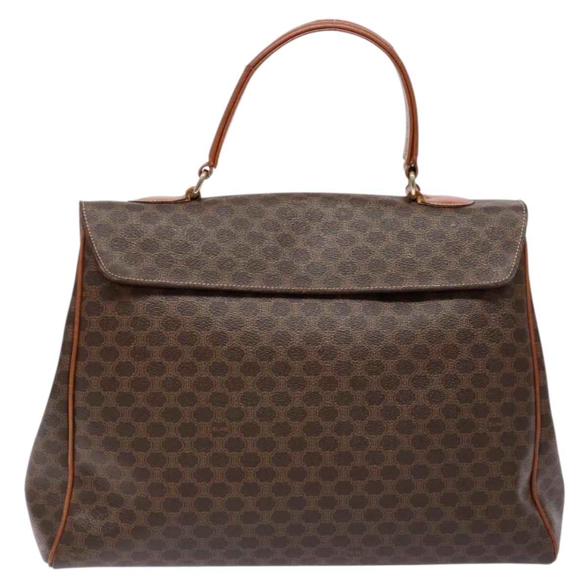 CELINE Macadam Canvas Hand Bag PVC Leather Brown Gold Auth bs28733