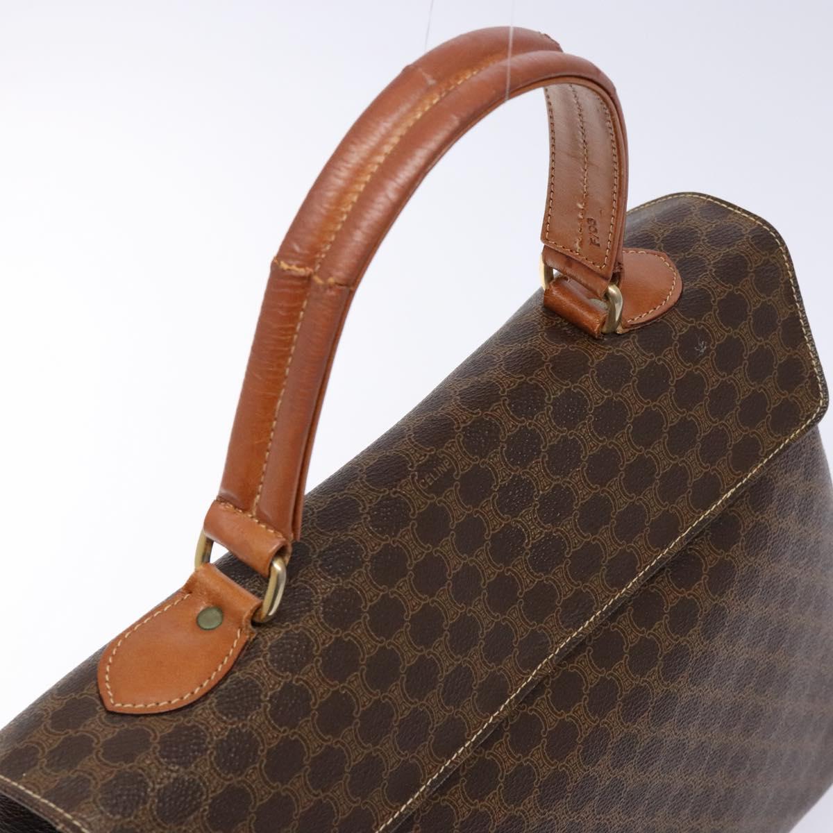 CELINE Macadam Canvas Hand Bag PVC Leather Brown Gold Auth bs28733