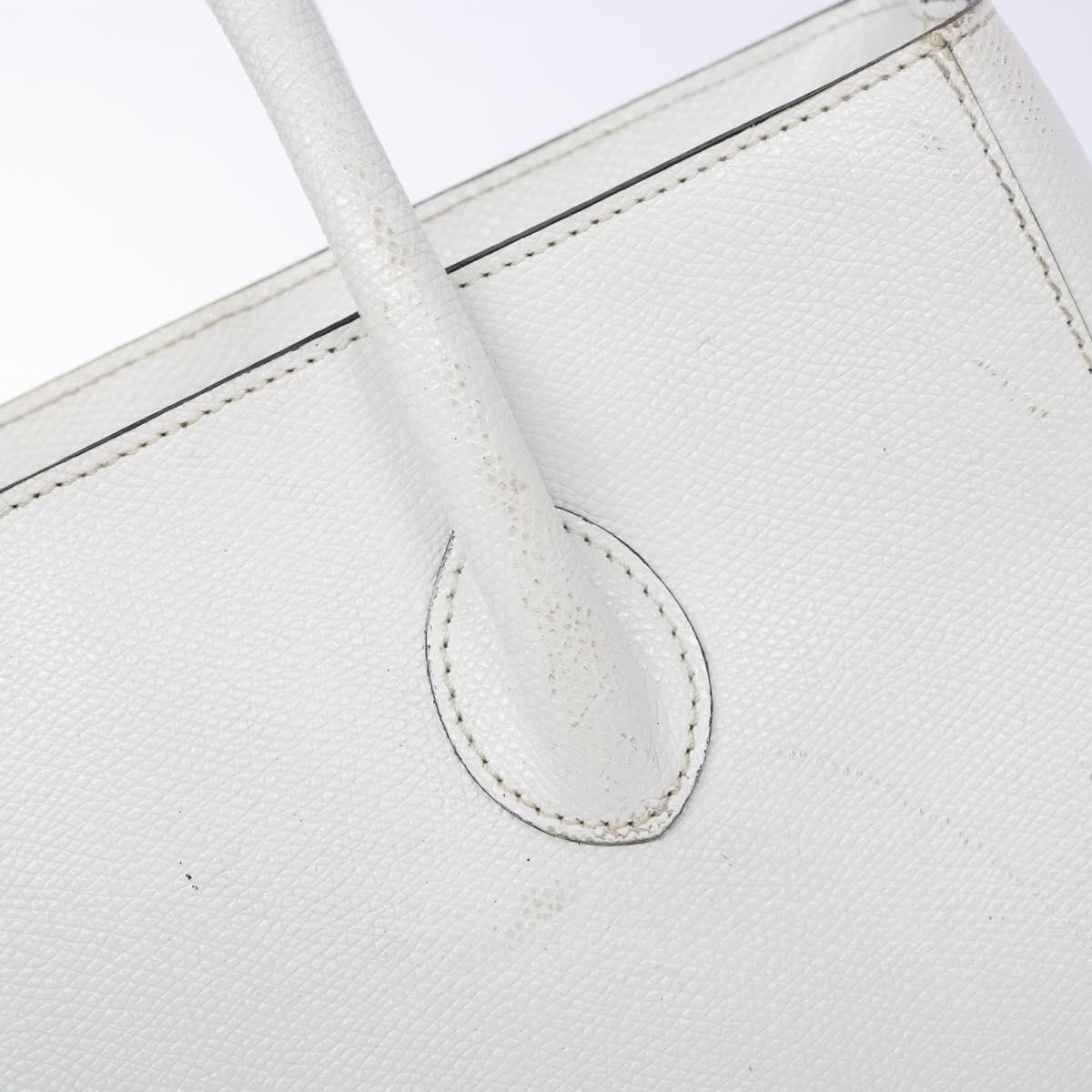 CELINE Hand Bag Leather White Gold Auth bs28734