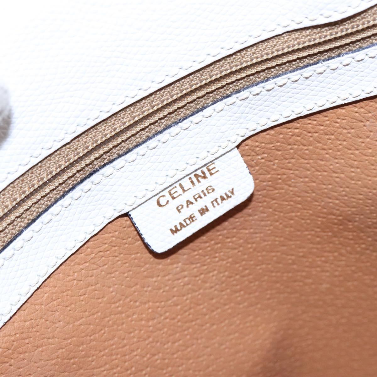 CELINE Hand Bag Leather White Gold Auth bs28734