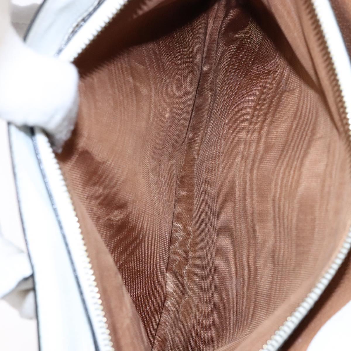 CELINE Hand Bag Leather White Gold Auth bs28734