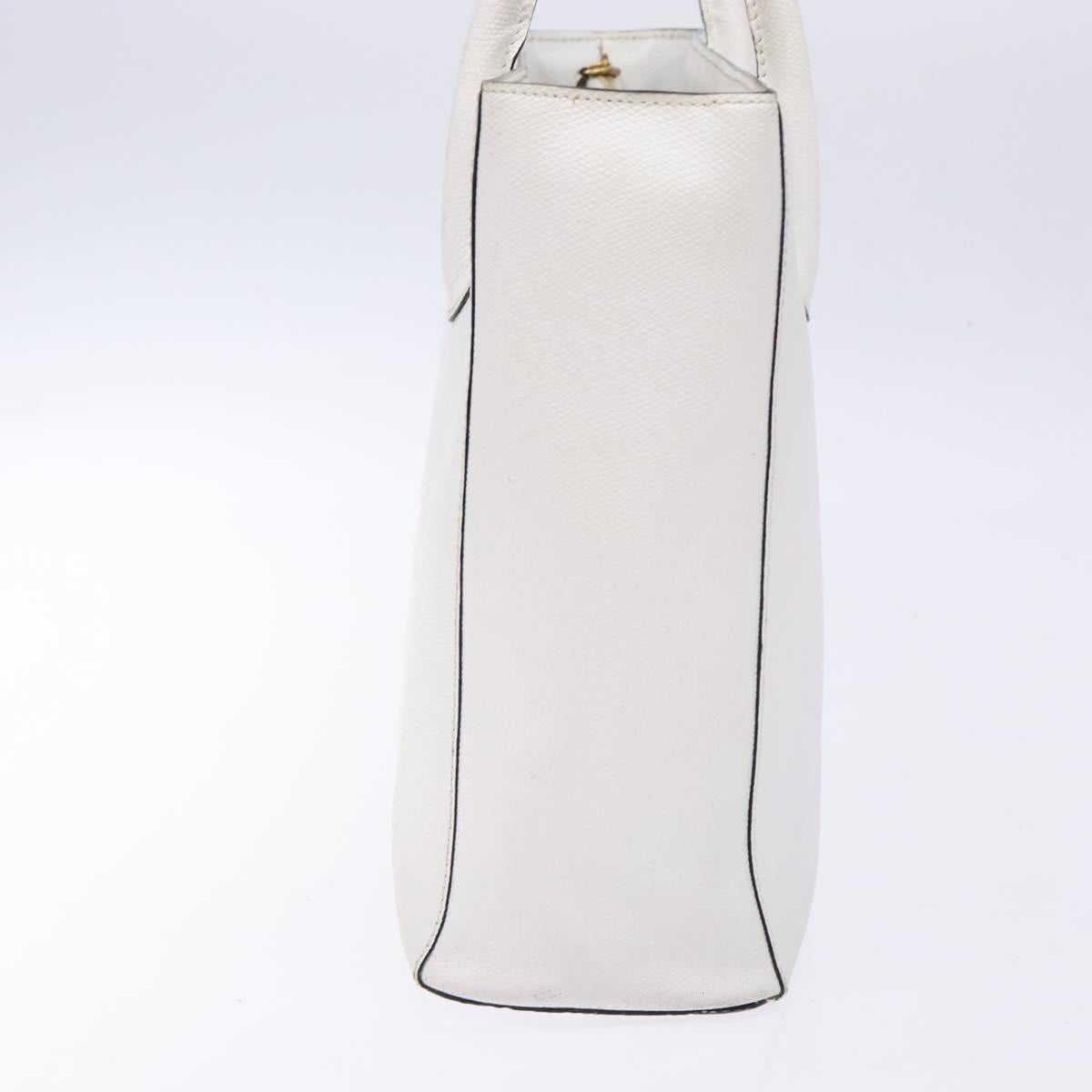 CELINE Hand Bag Leather White Gold Auth bs28734