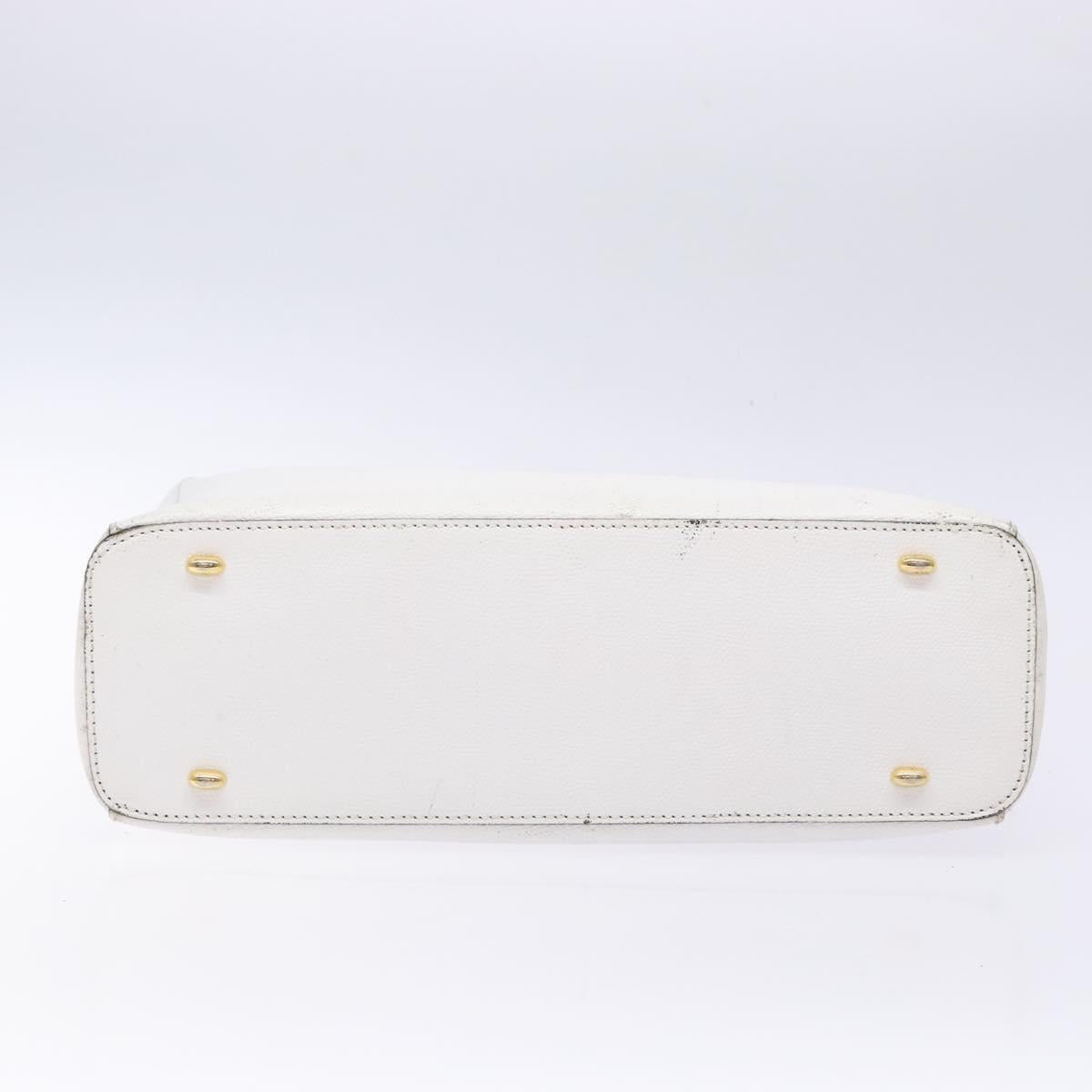 CELINE Hand Bag Leather White Gold Auth bs28734