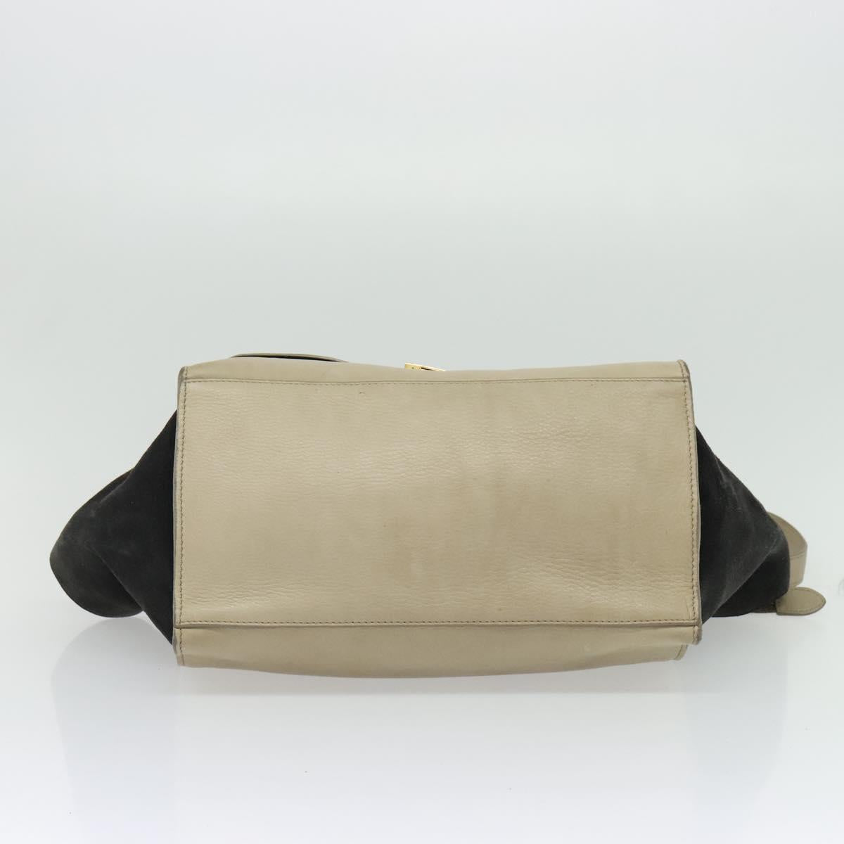 CELINE Trapeze Hand Bag Leather Suede 2way Beige Black gold Auth bs28736