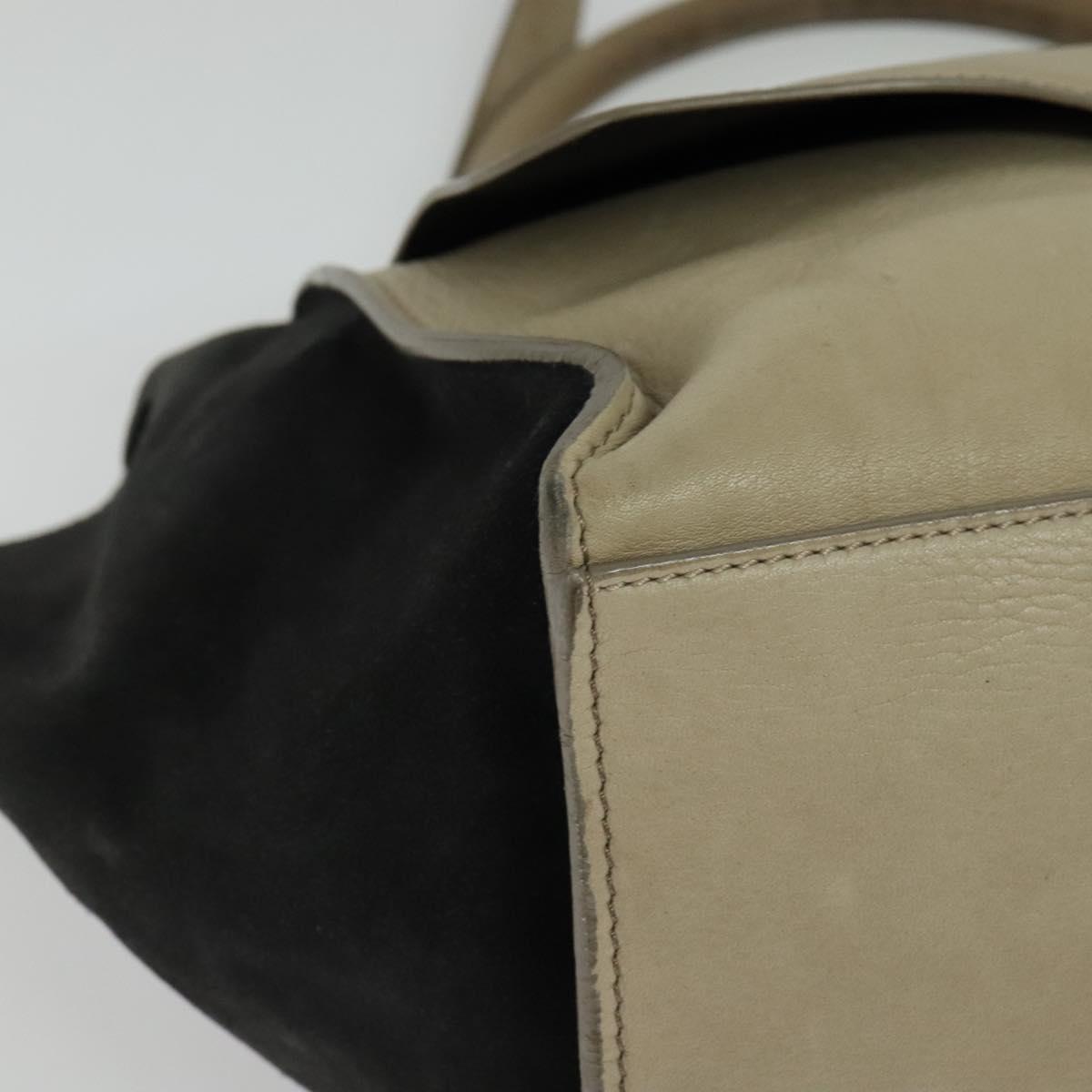 CELINE Trapeze Hand Bag Leather Suede 2way Beige Black gold Auth bs28736