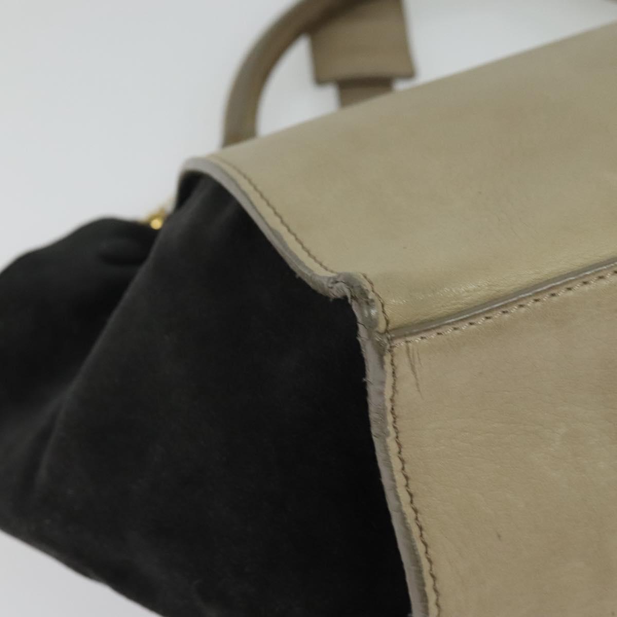CELINE Trapeze Hand Bag Leather Suede 2way Beige Black gold Auth bs28736