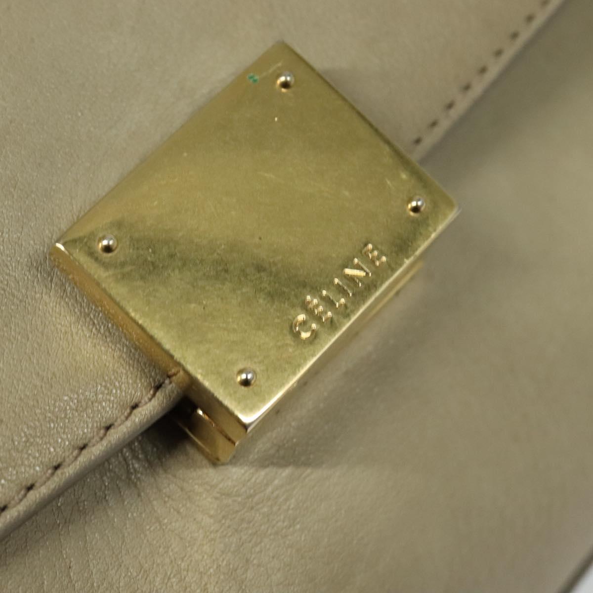 CELINE Trapeze Hand Bag Leather Suede 2way Beige Black gold Auth bs28736