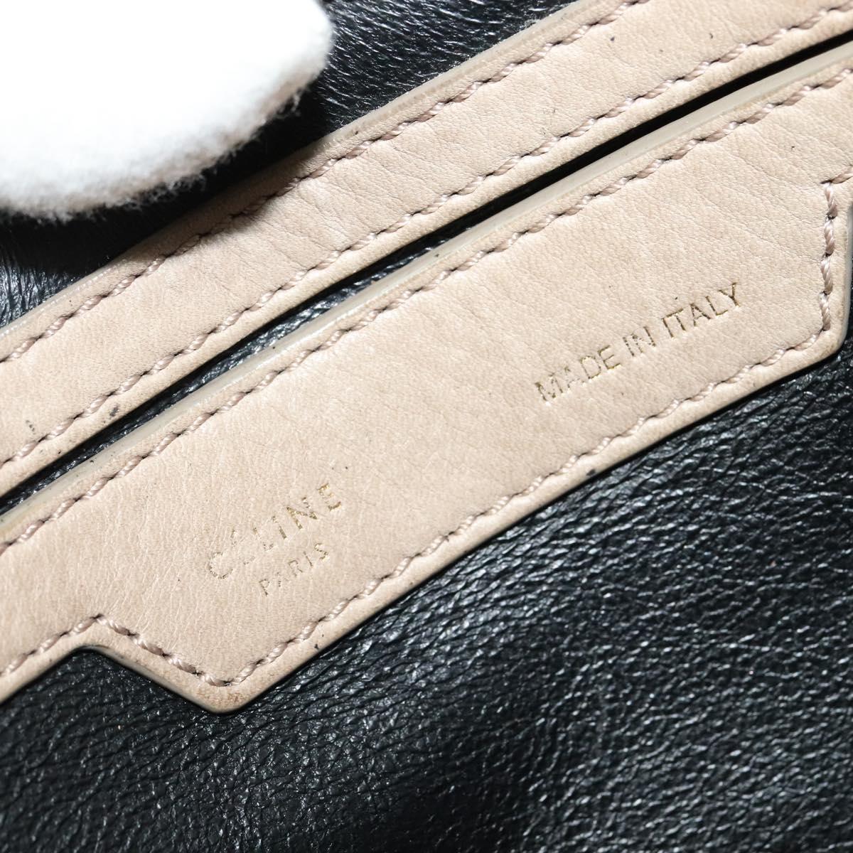 CELINE Trapeze Hand Bag Leather Suede 2way Beige Black gold Auth bs28736