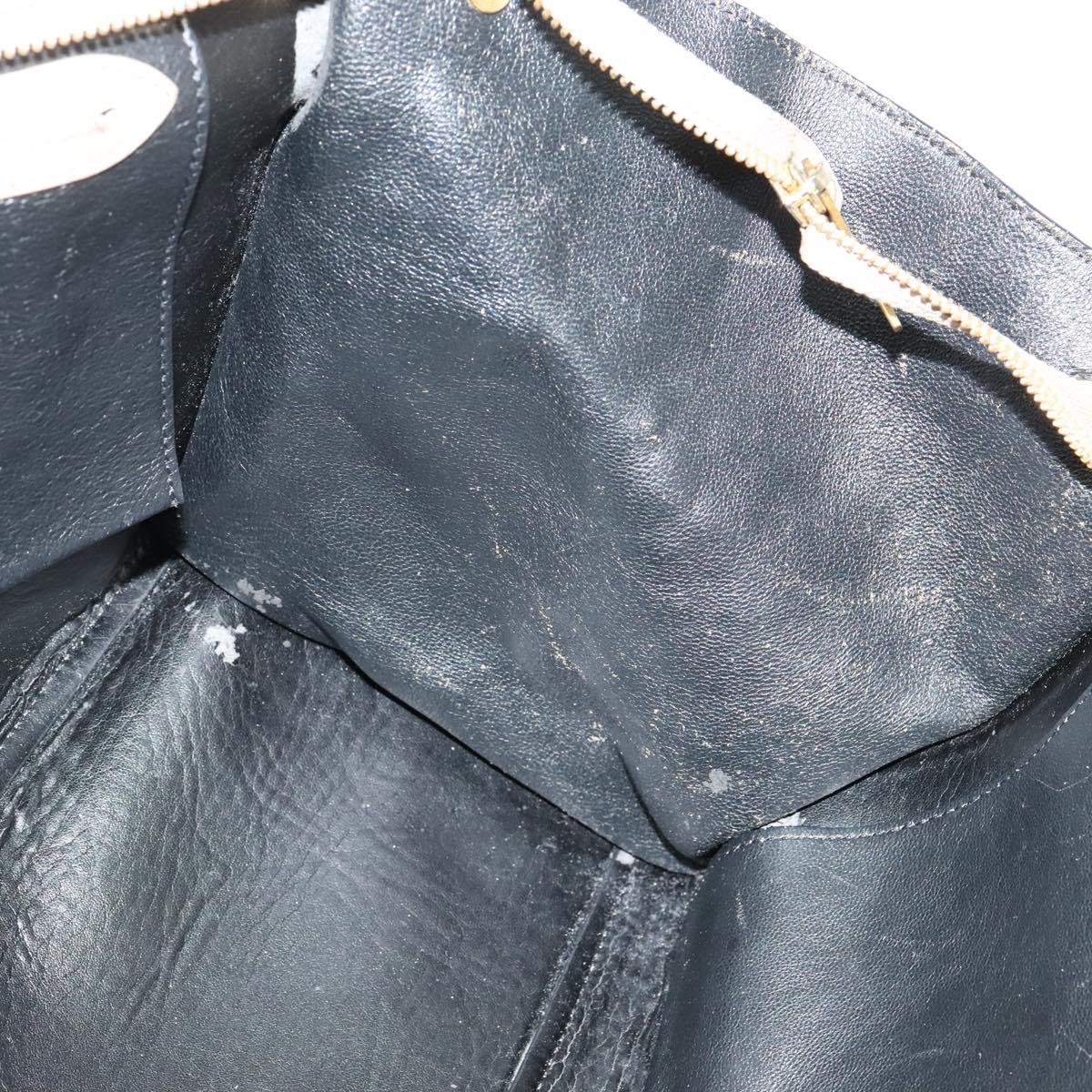 CELINE Trapeze Hand Bag Leather Suede 2way Beige Black gold Auth bs28736
