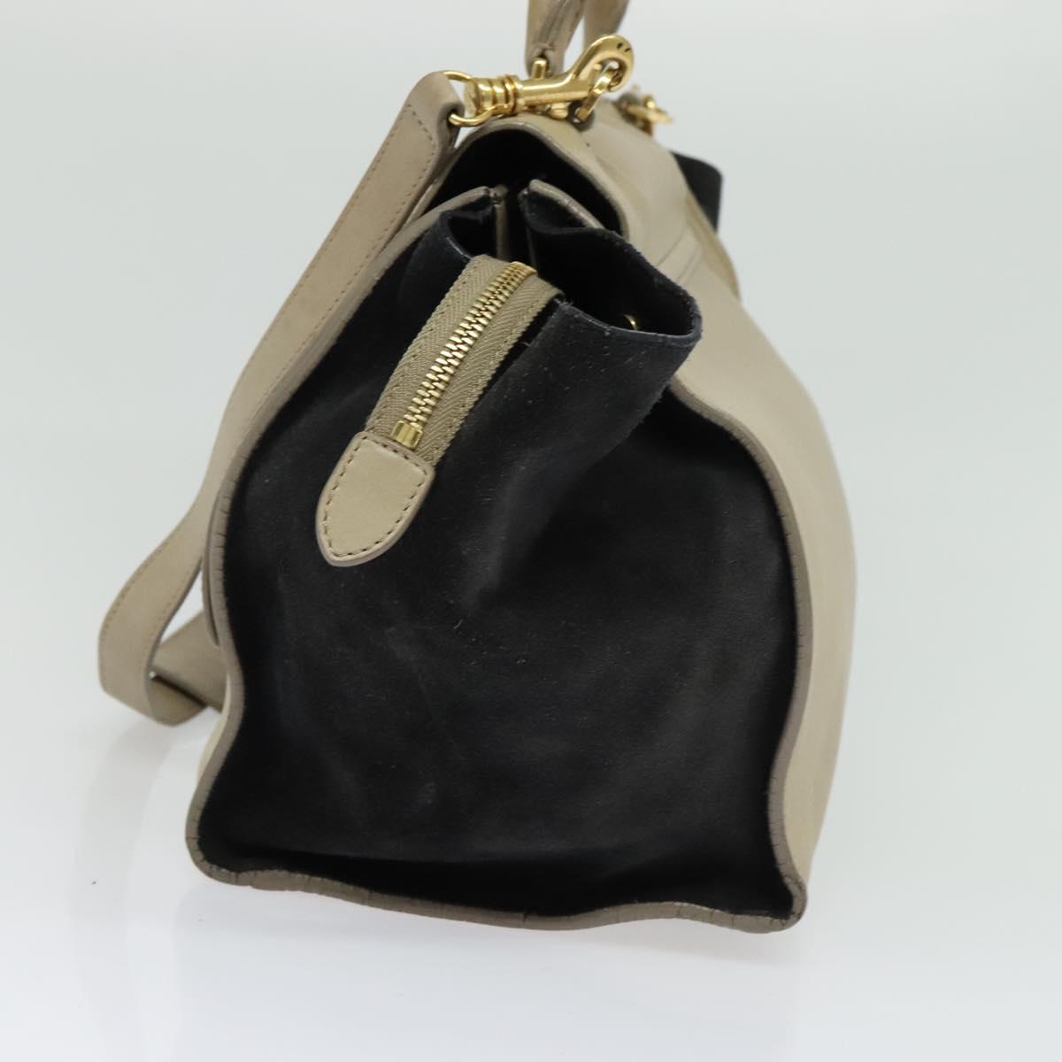 CELINE Trapeze Hand Bag Leather Suede 2way Beige Black gold Auth bs28736