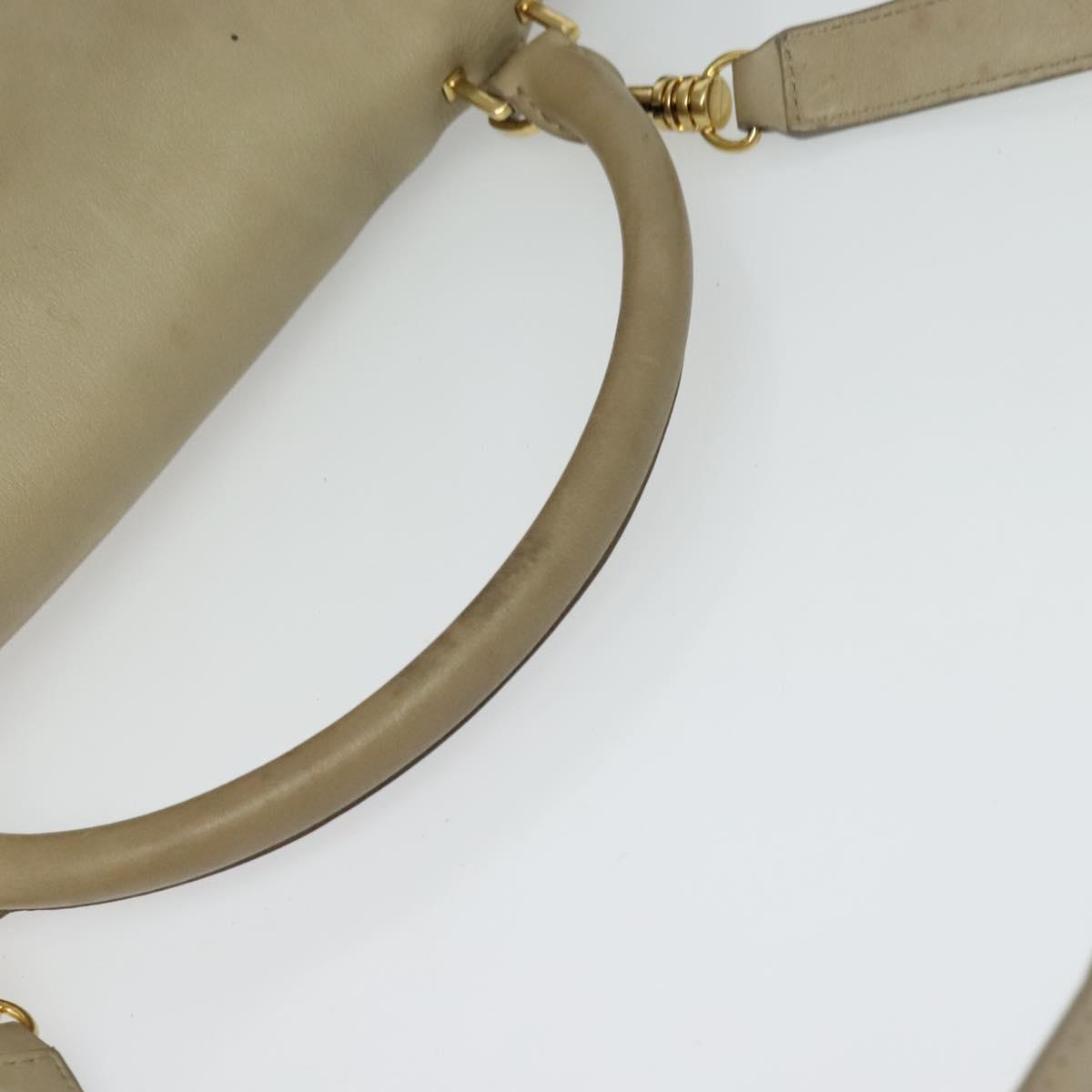 CELINE Trapeze Hand Bag Leather Suede 2way Beige Black gold Auth bs28736