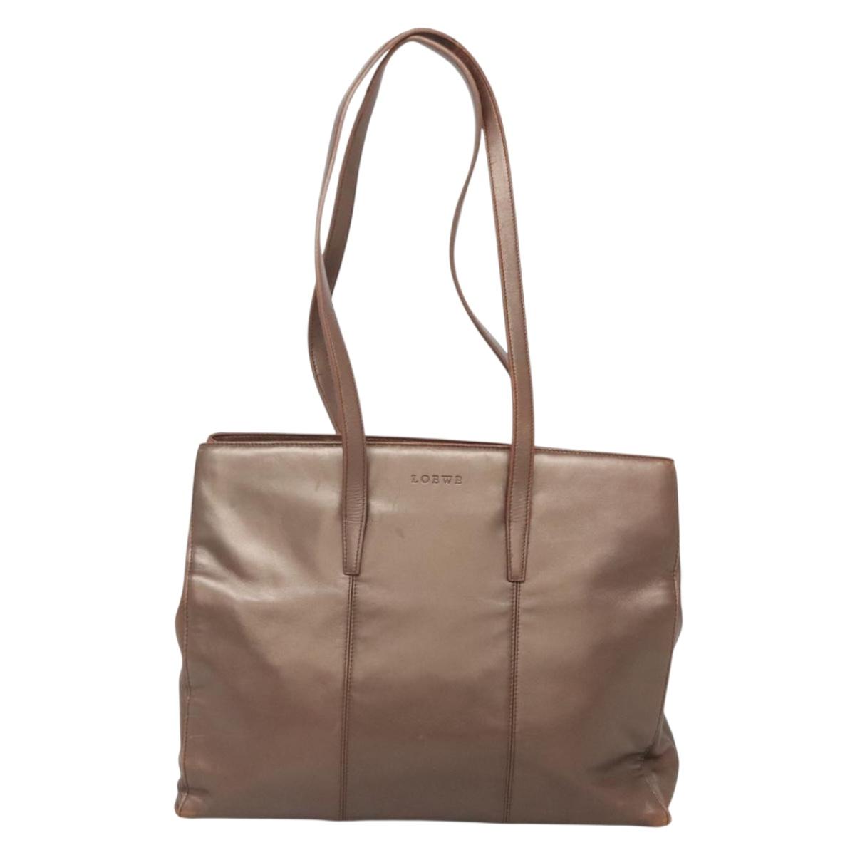 LOEWE Tote Bag Leather Brown Gold Auth bs28741