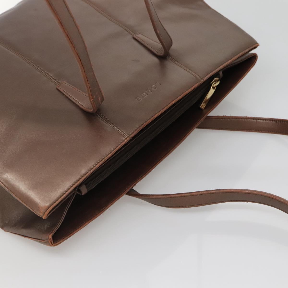 LOEWE Tote Bag Leather Brown Gold Auth bs28741