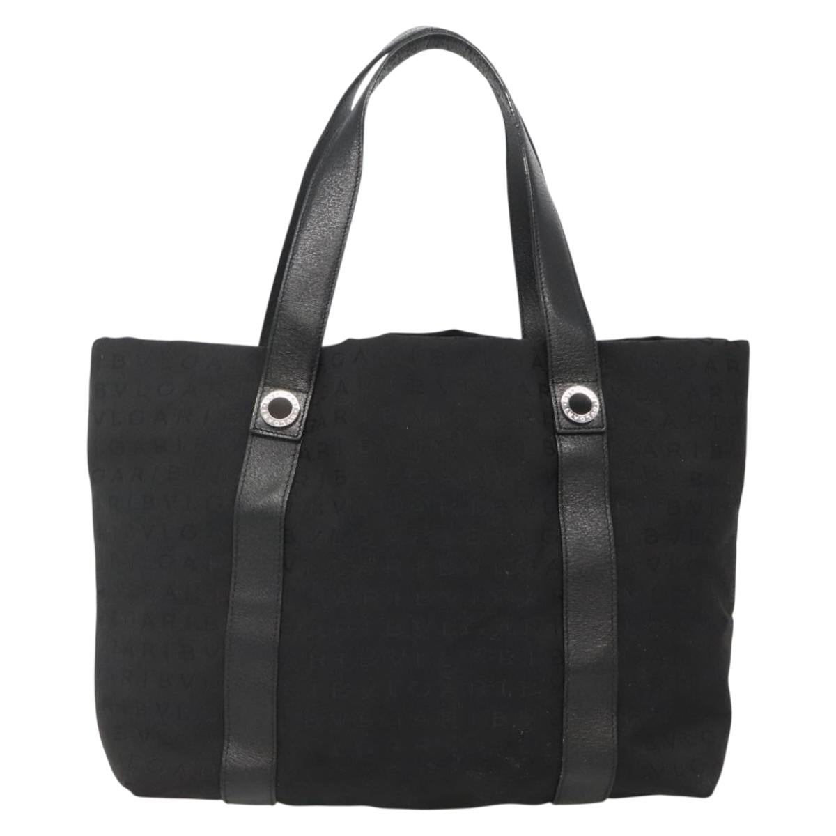 BVLGARI Logo Mania Tote Bag Canvas Black Silver Auth bs28748