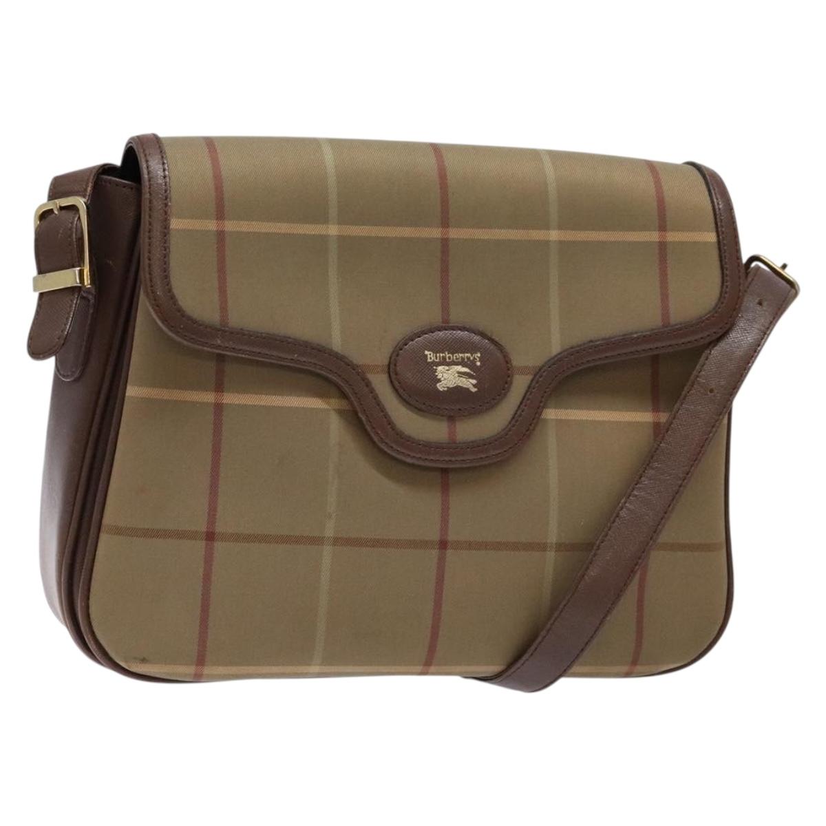 Burberrys Nova Check Shoulder Bag Leather Canvas Beige Gold Auth bs28750