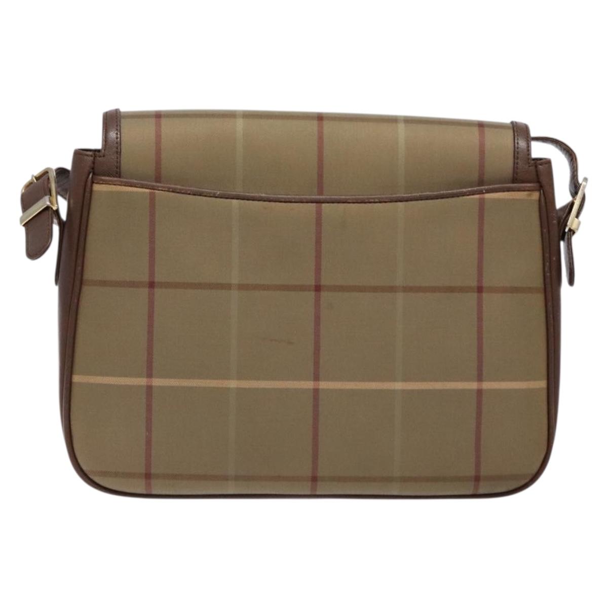 Burberrys Nova Check Shoulder Bag Leather Canvas Beige Gold Auth bs28750