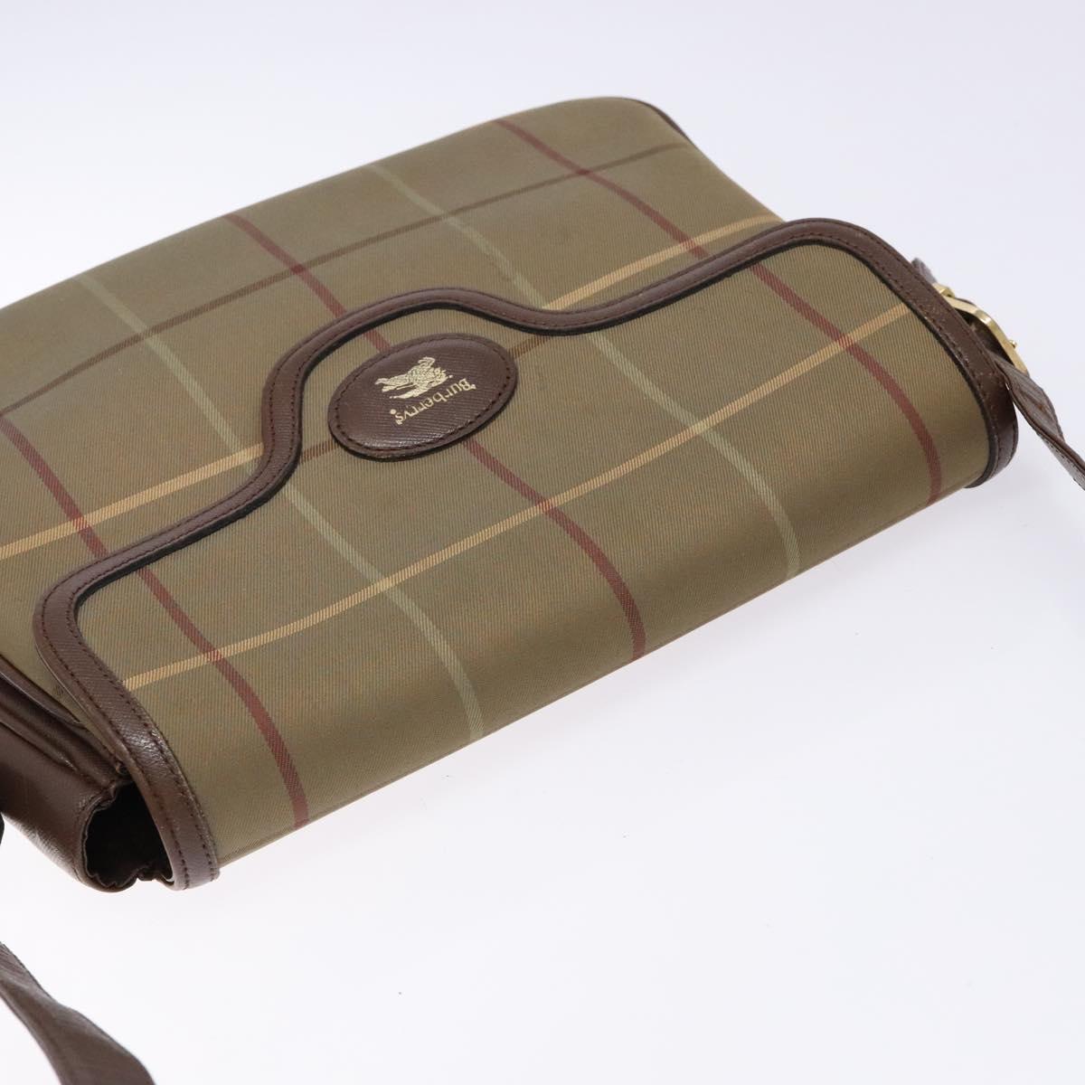 Burberrys Nova Check Shoulder Bag Leather Canvas Beige Gold Auth bs28750