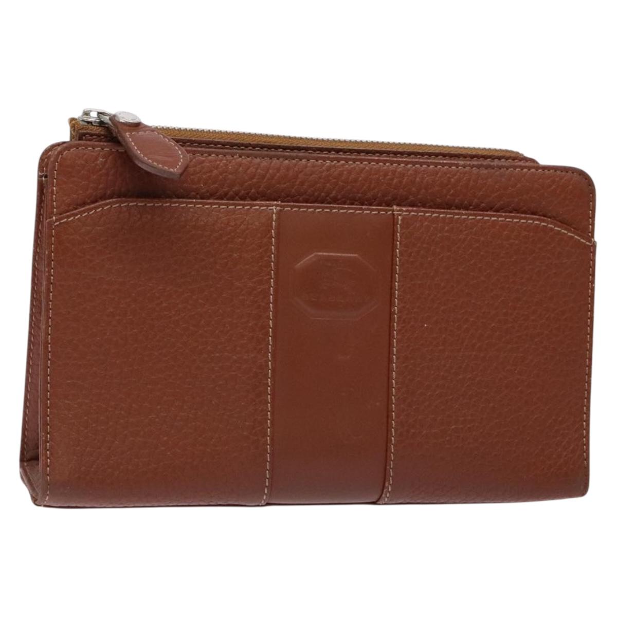 BURBERRY Clutch Bag Leather Brown Gold Auth bs28752