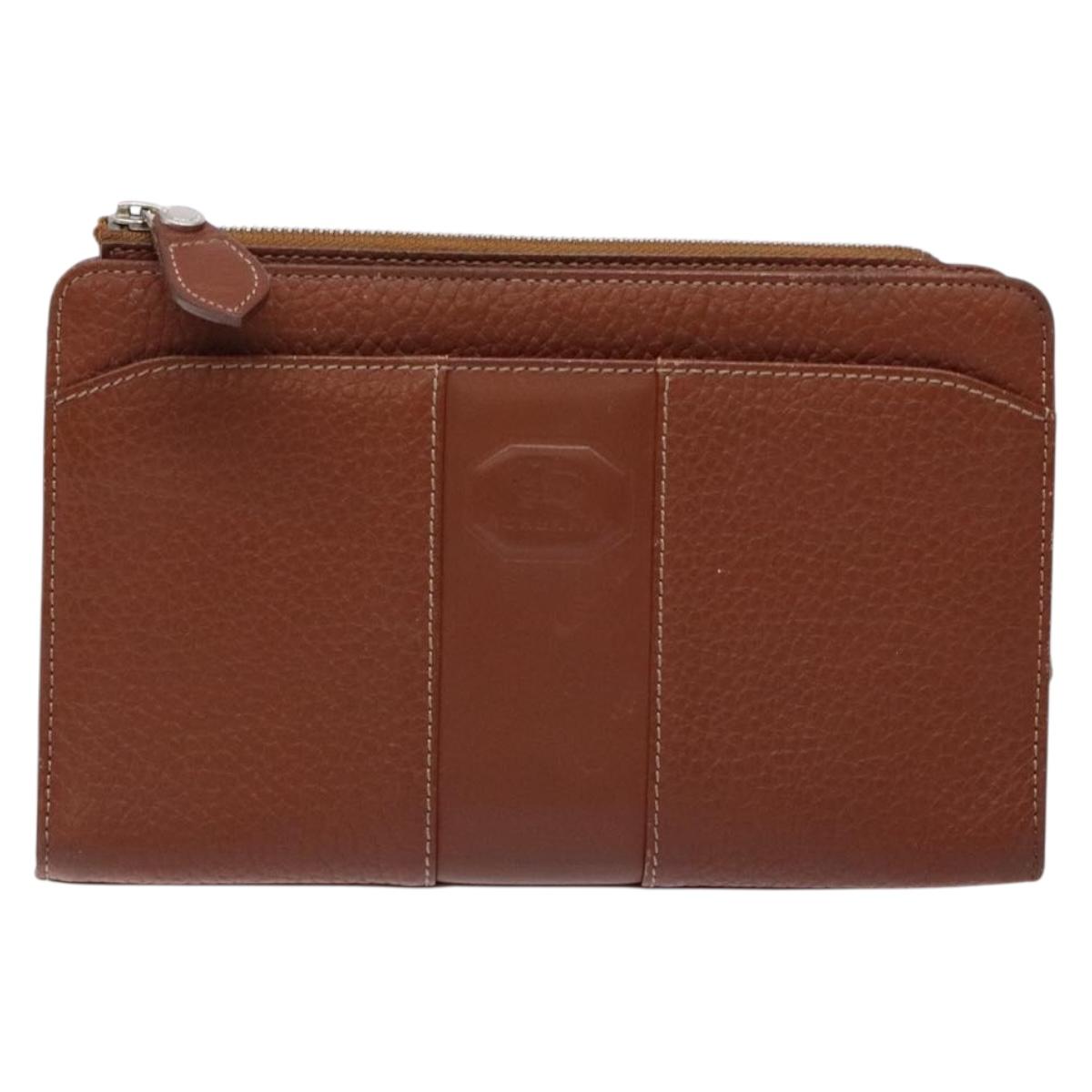 BURBERRY Clutch Bag Leather Brown Gold Auth bs28752