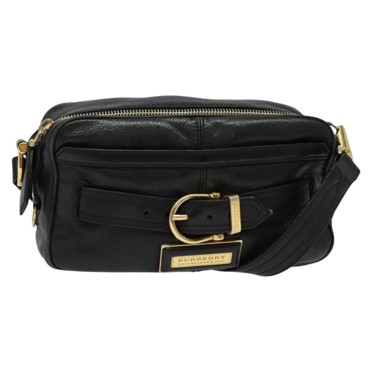 BURBERRY Shoulder Bag Leather Black Gold Auth bs28753