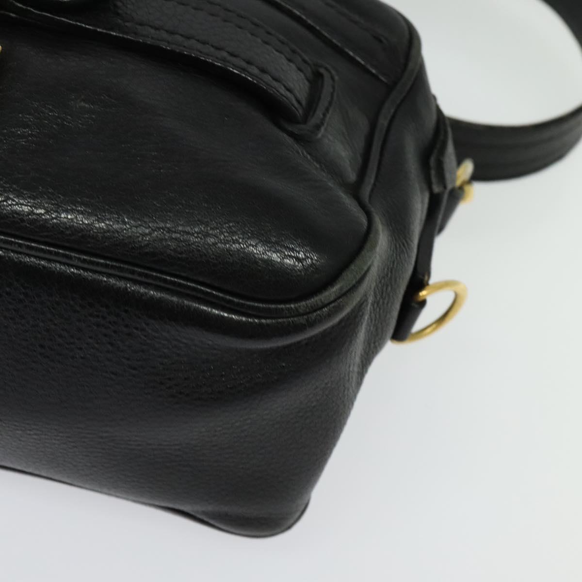 BURBERRY Shoulder Bag Leather Black Gold Auth bs28753