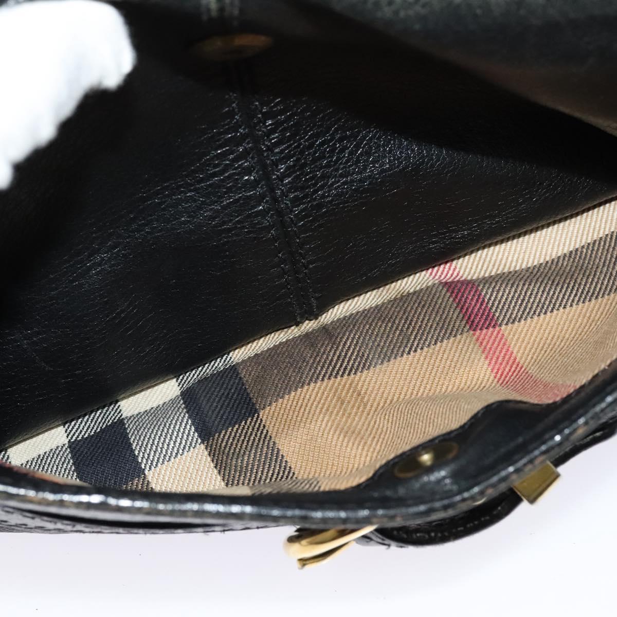 BURBERRY Shoulder Bag Leather Black Gold Auth bs28753