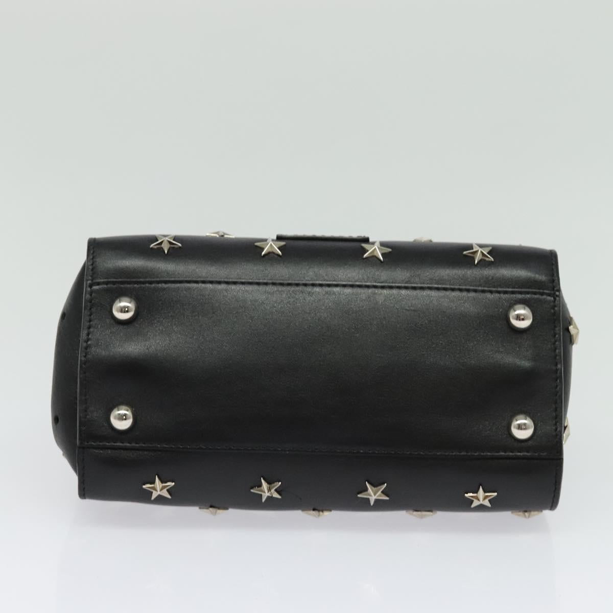VALENTINO Studs Hand Bag Leather 2way Black Silver Auth bs28756