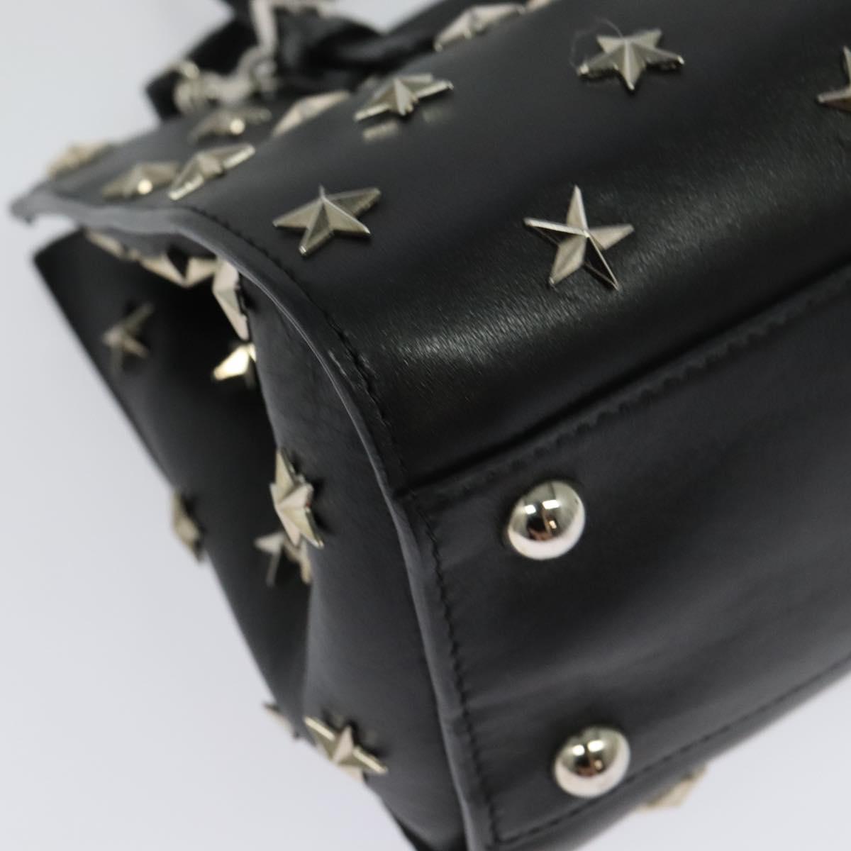 VALENTINO Studs Hand Bag Leather 2way Black Silver Auth bs28756