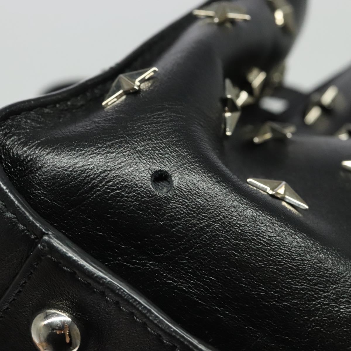 VALENTINO Studs Hand Bag Leather 2way Black Silver Auth bs28756