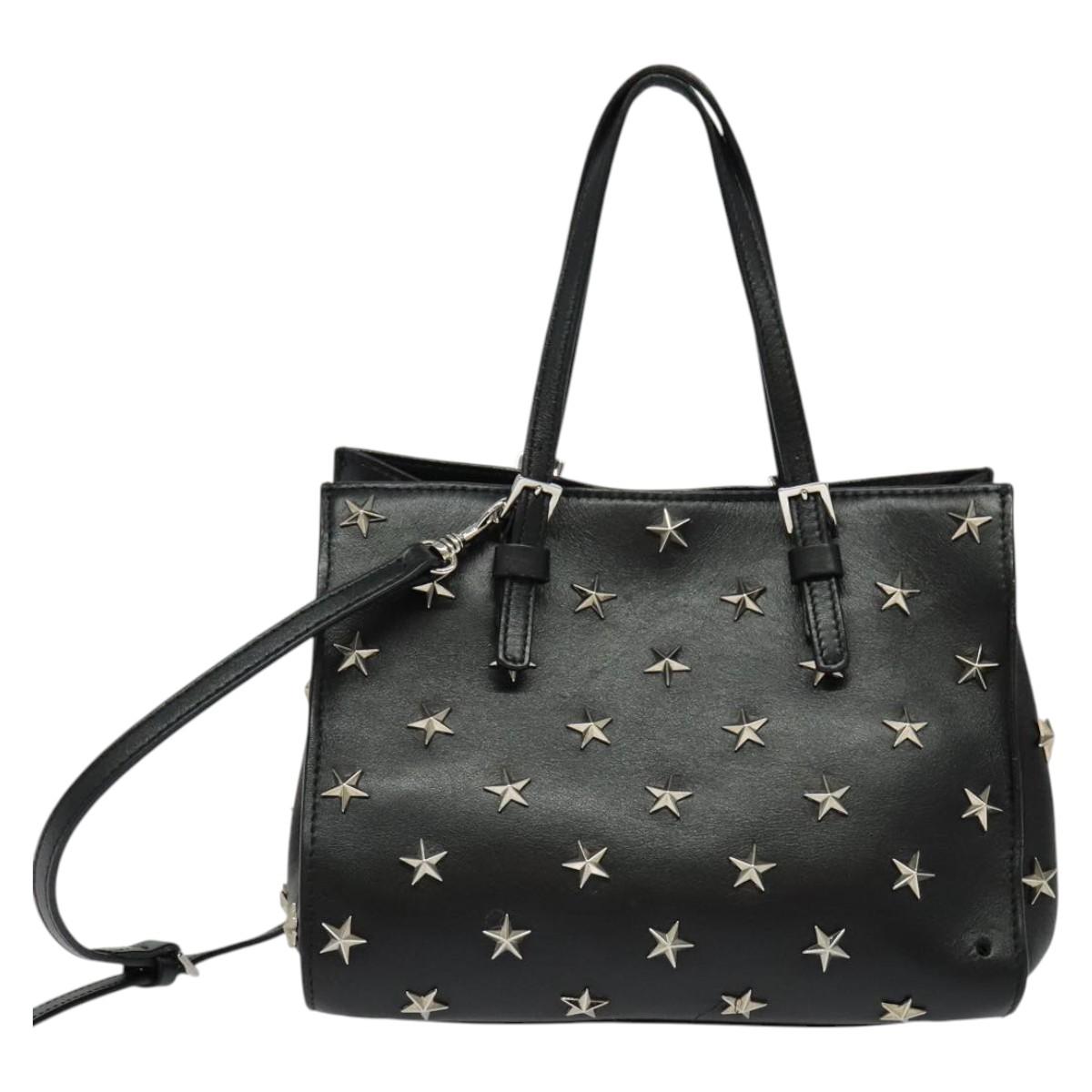 VALENTINO Studs Hand Bag Leather 2way Black Silver Auth bs28756