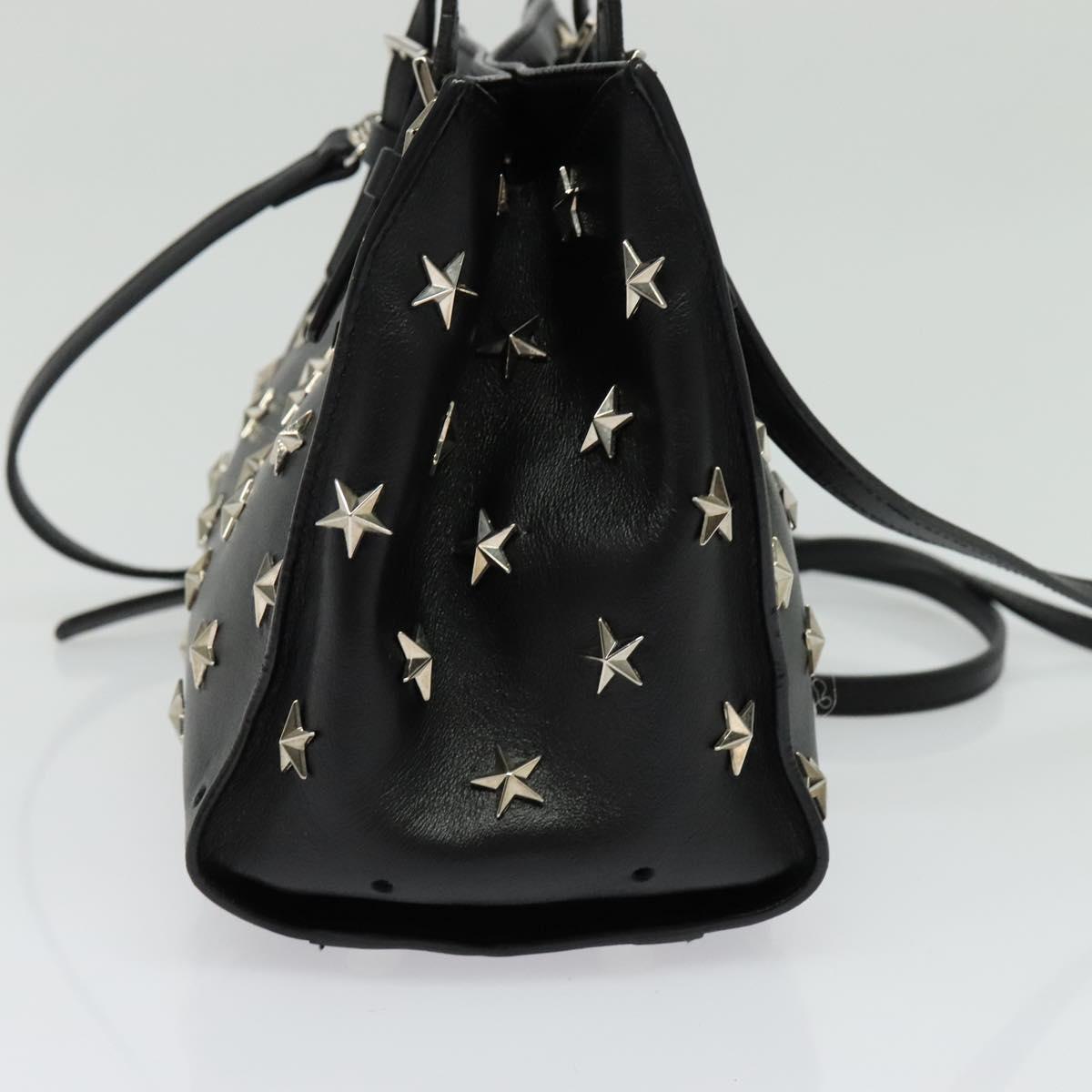 VALENTINO Studs Hand Bag Leather 2way Black Silver Auth bs28756