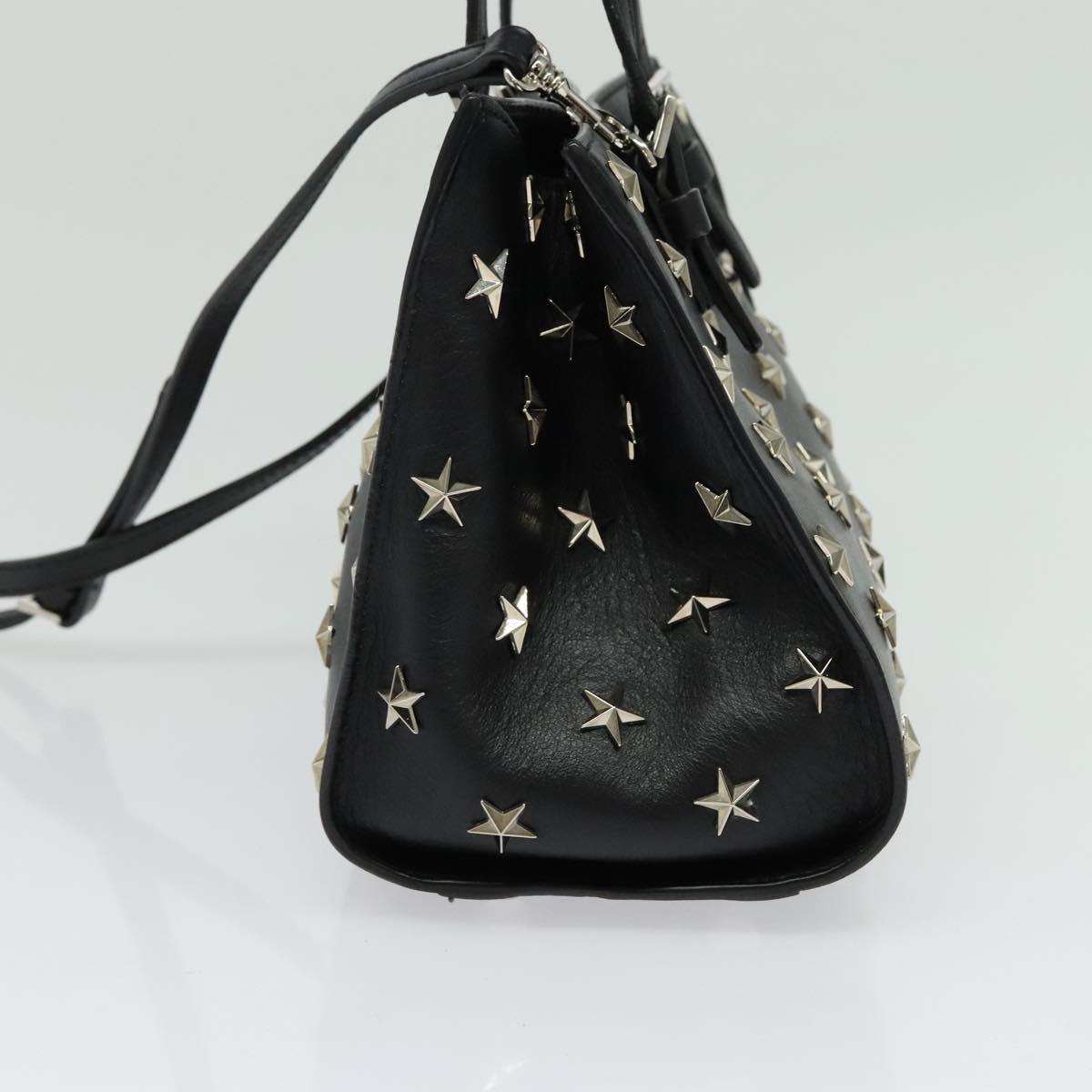 VALENTINO Studs Hand Bag Leather 2way Black Silver Auth bs28756