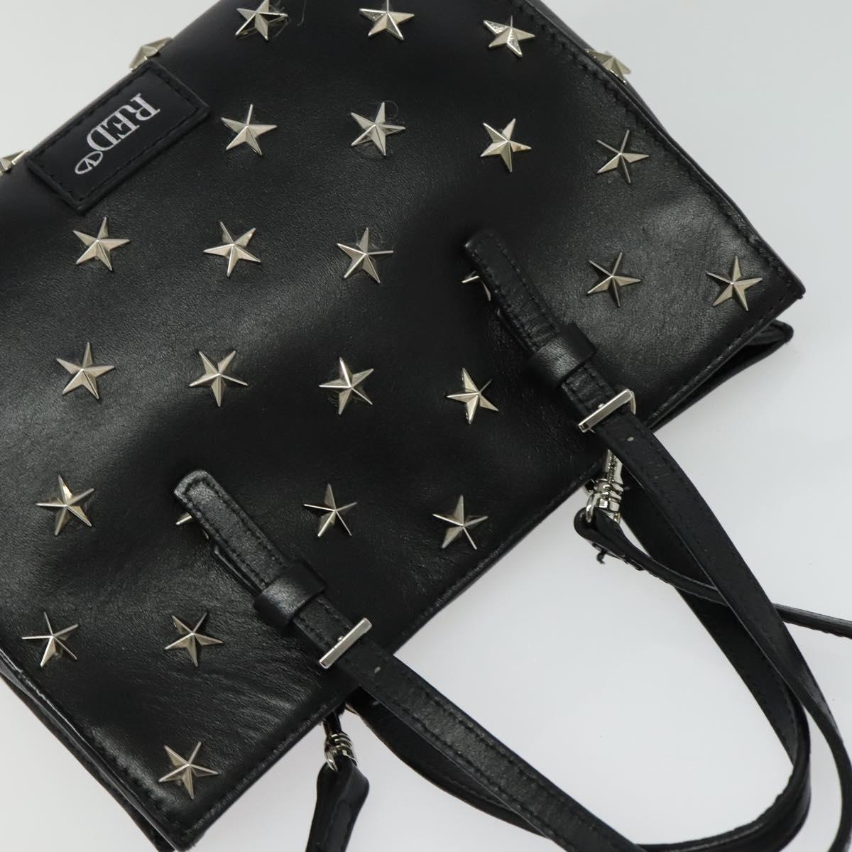 VALENTINO Studs Hand Bag Leather 2way Black Silver Auth bs28756