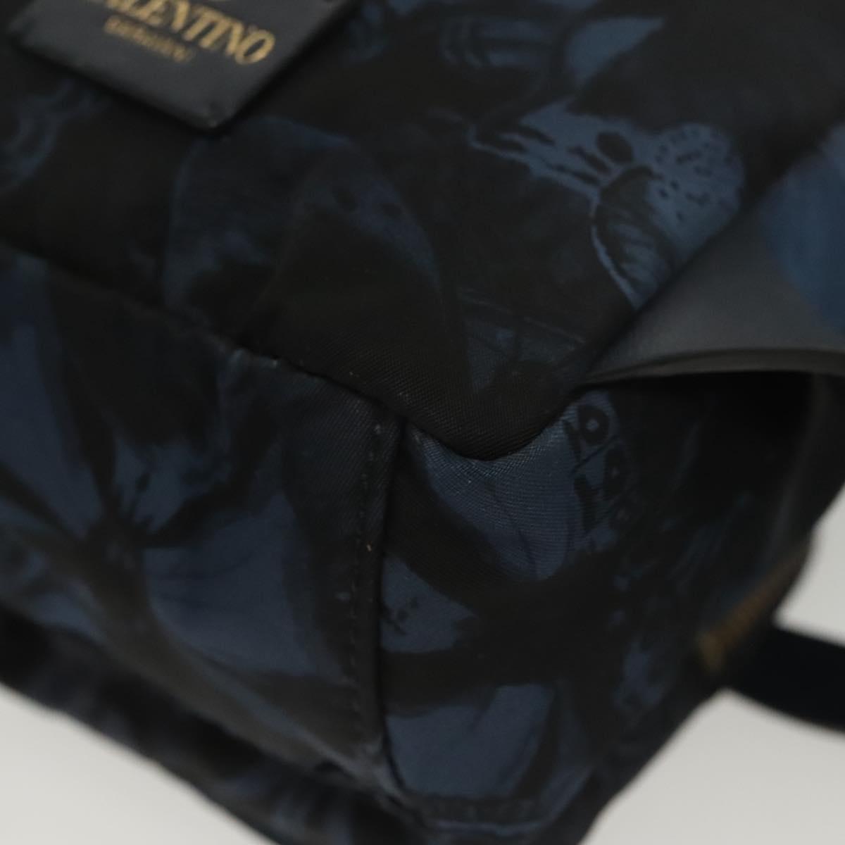 VALENTINO Backpack Nylon Leather Navy Silver Auth bs28757