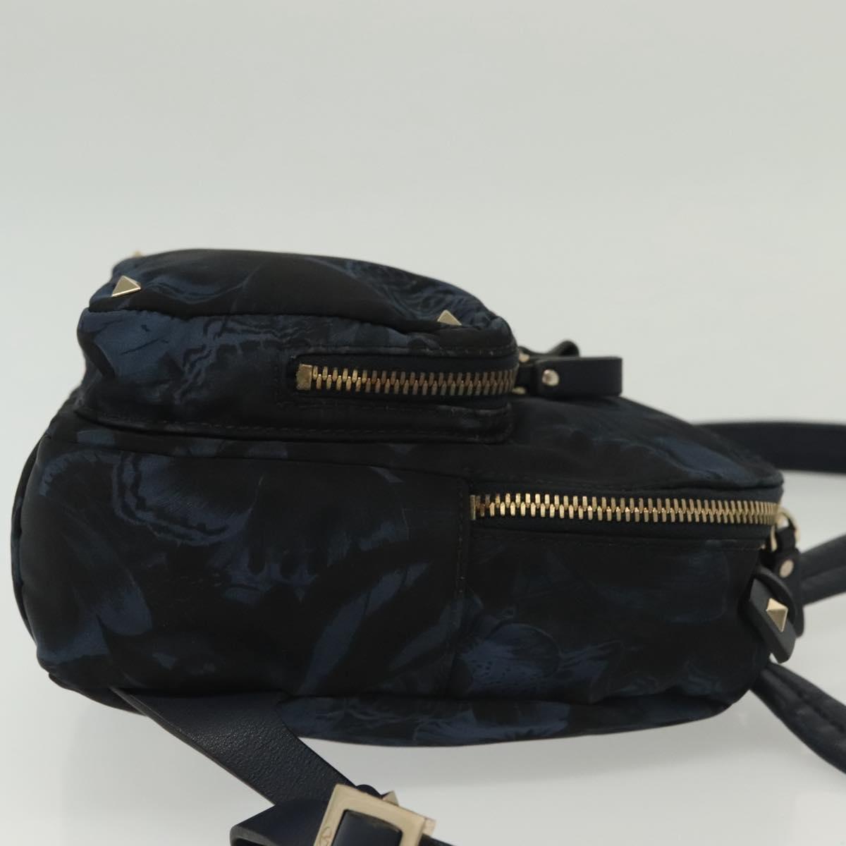 VALENTINO Backpack Nylon Leather Navy Silver Auth bs28757
