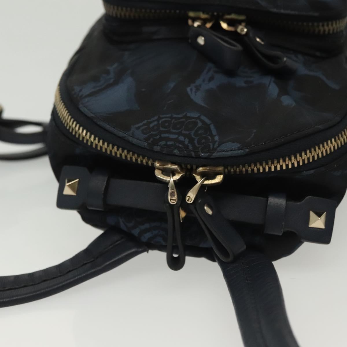 VALENTINO Backpack Nylon Leather Navy Silver Auth bs28757