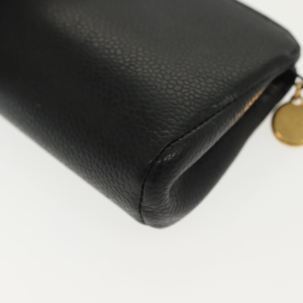 CHANEL Pouch Caviar Skin Black Gold CC Auth bs28771