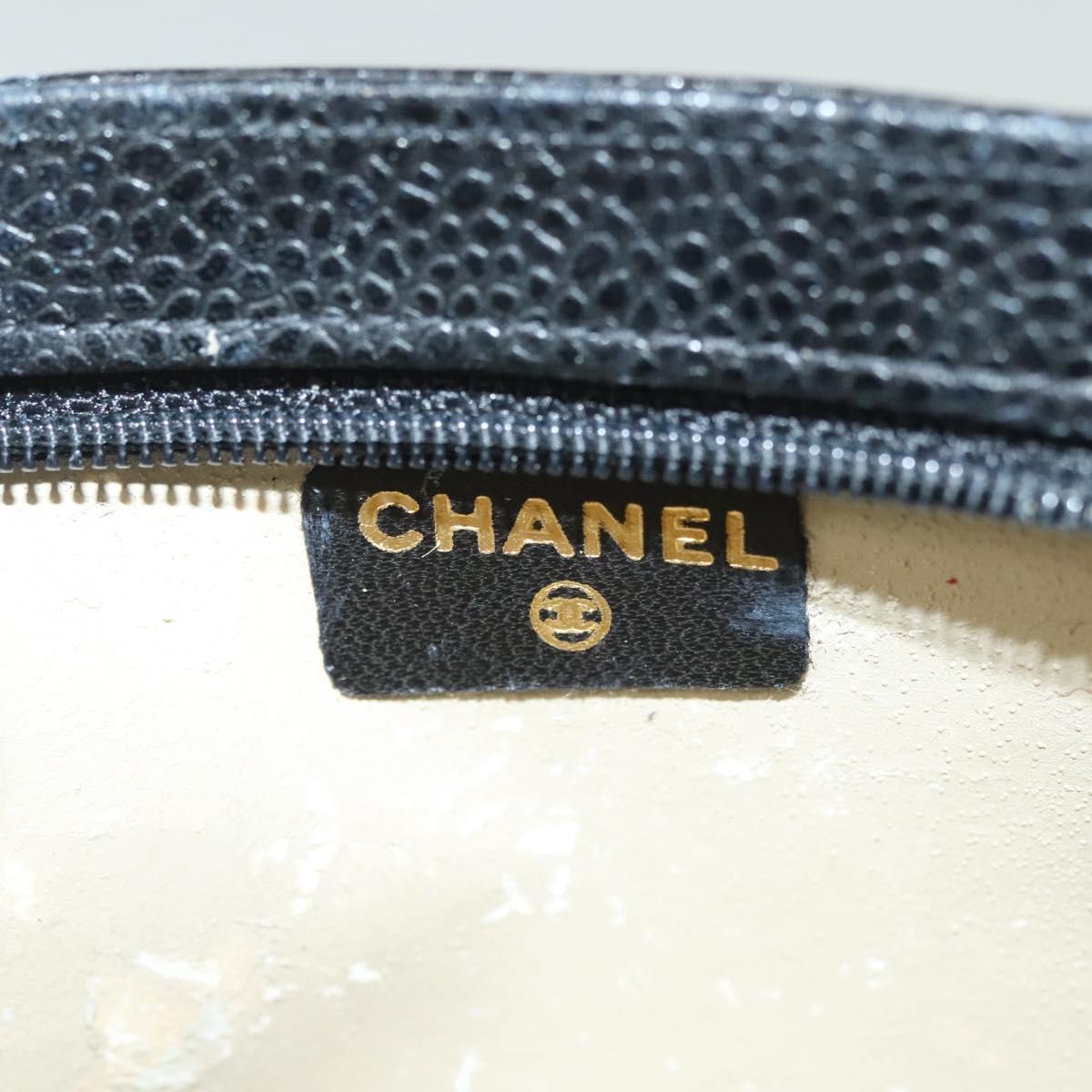 CHANEL Pouch Caviar Skin Black Gold CC Auth bs28771